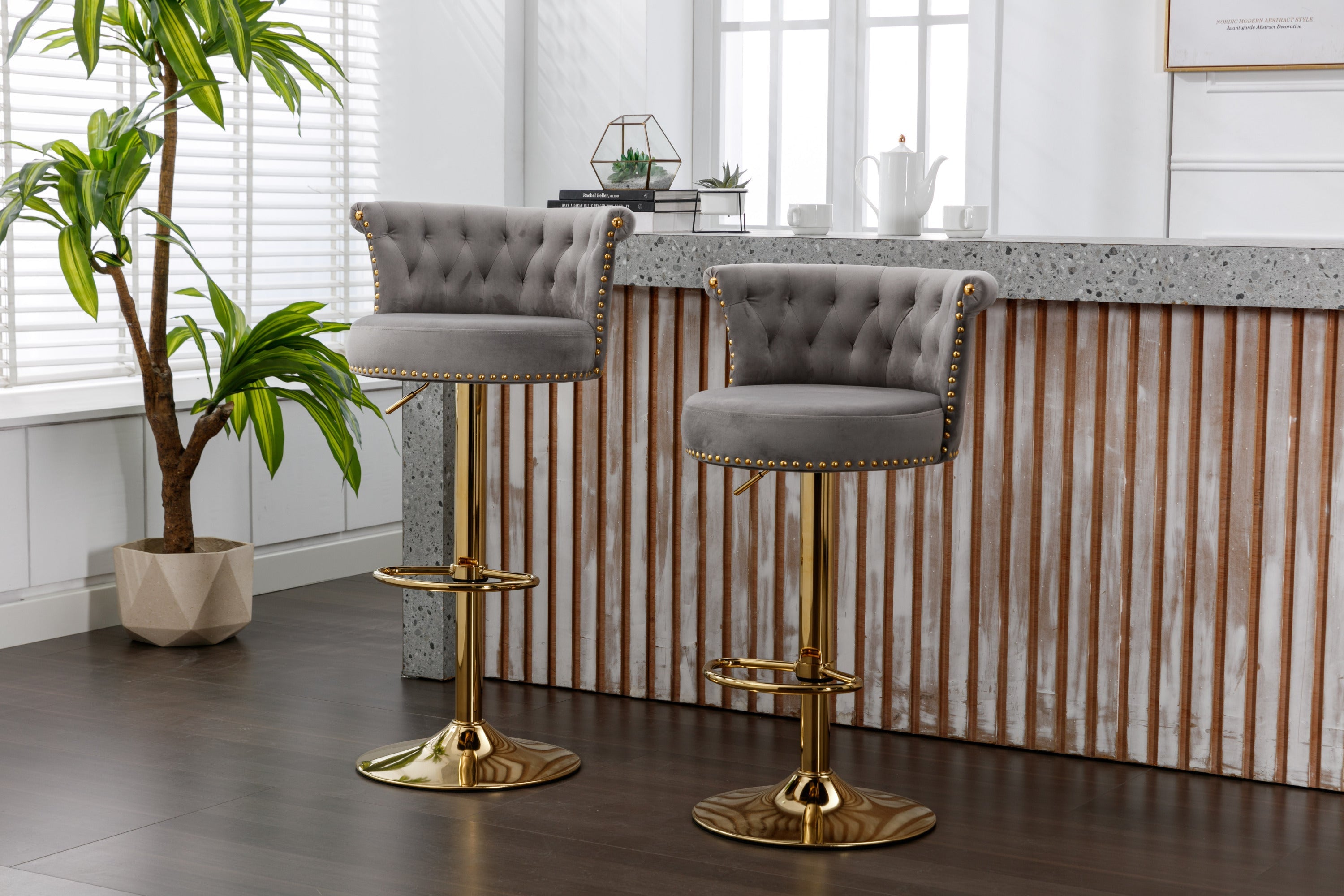 Swivel Bar Stools Set of 2 Adjustable Counter Height Chairs with