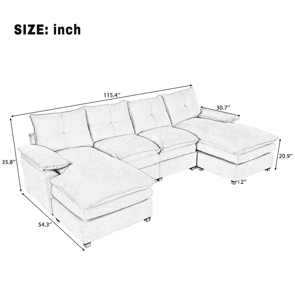 U-Shaped Chenille Sectional Sofa with Adjustable Armrest Pillows -