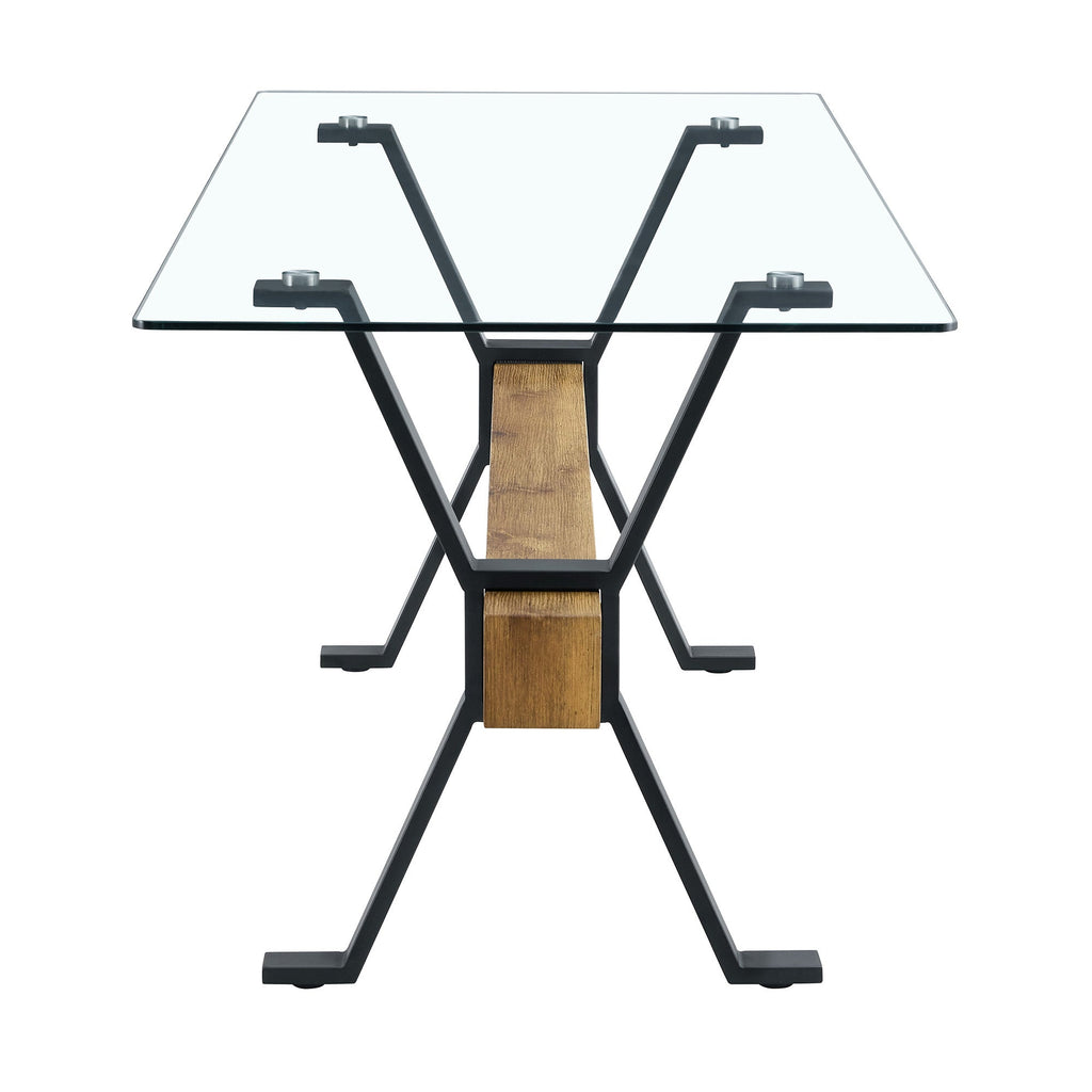Elegant Transparent Tempered Glass Dining Table with X-shaped Black
