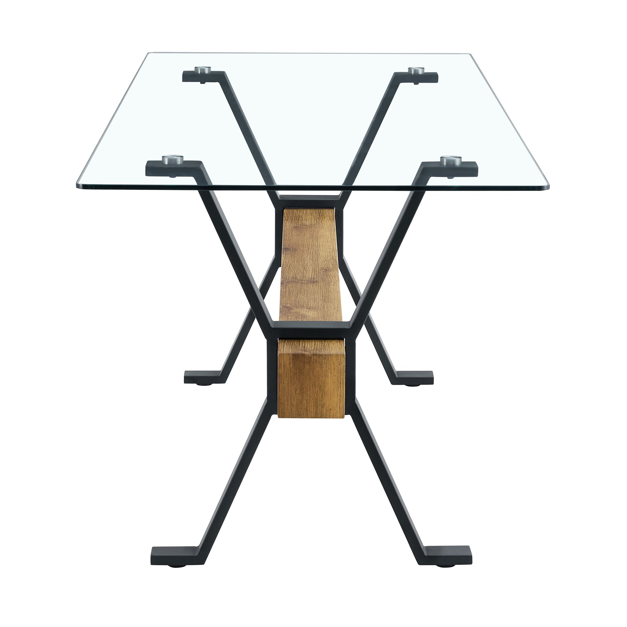 Elegant Transparent Tempered Glass Dining Table with X-shaped Black