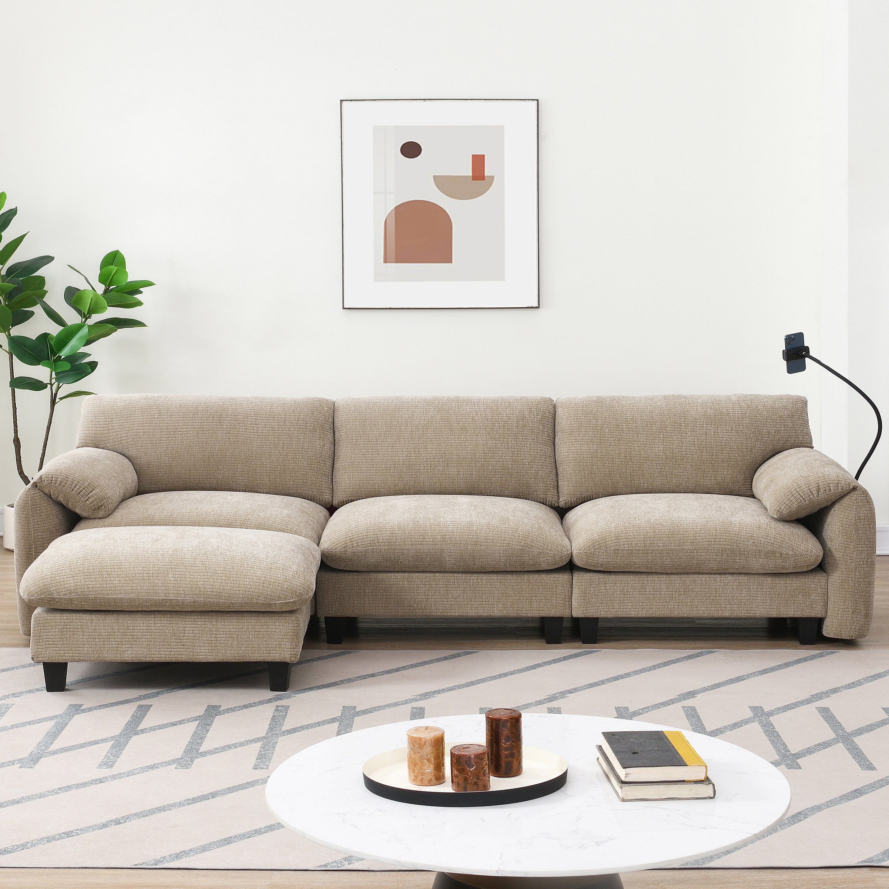 108' Modular Sectional Sofa, L-Shape with 31.5' Extra-Wide Seat