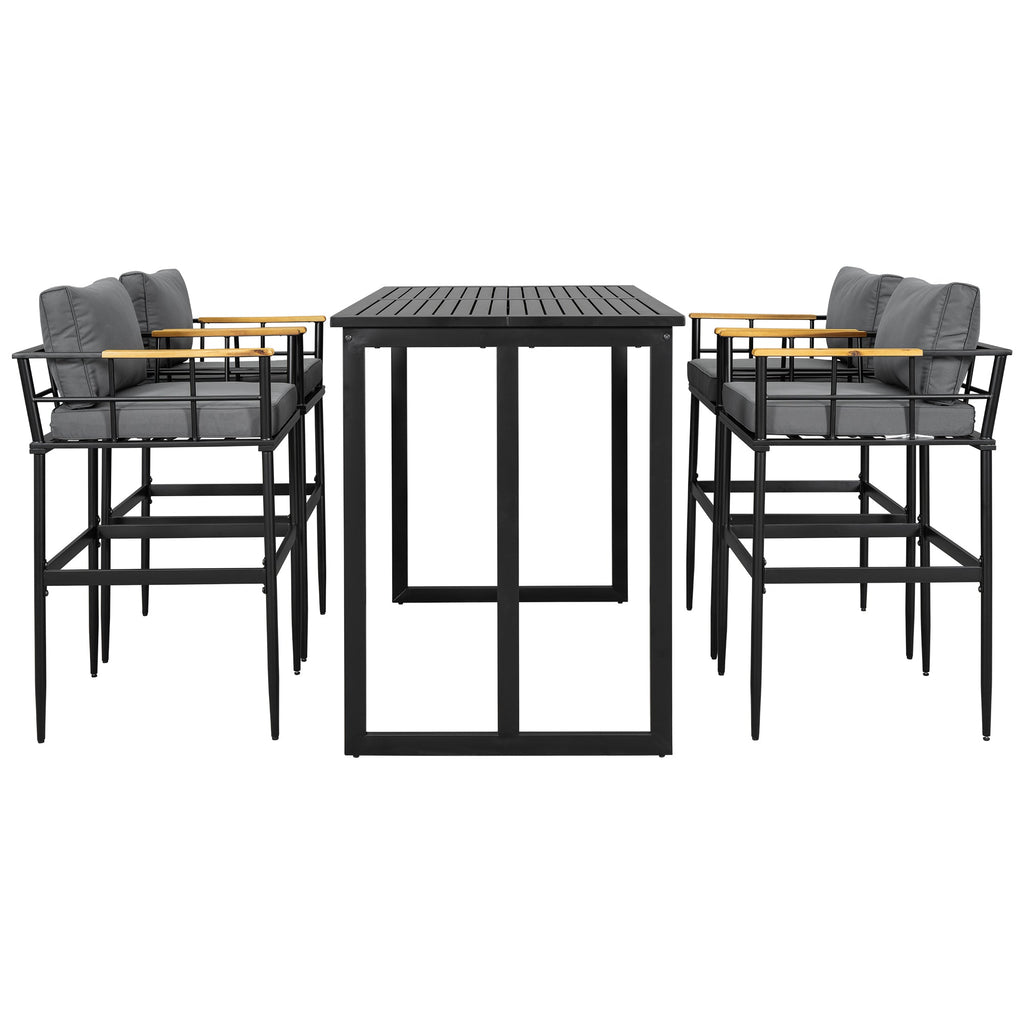 Iron Outdoor Dining Set with Acacia Wood Armrest Suitable For Patio,