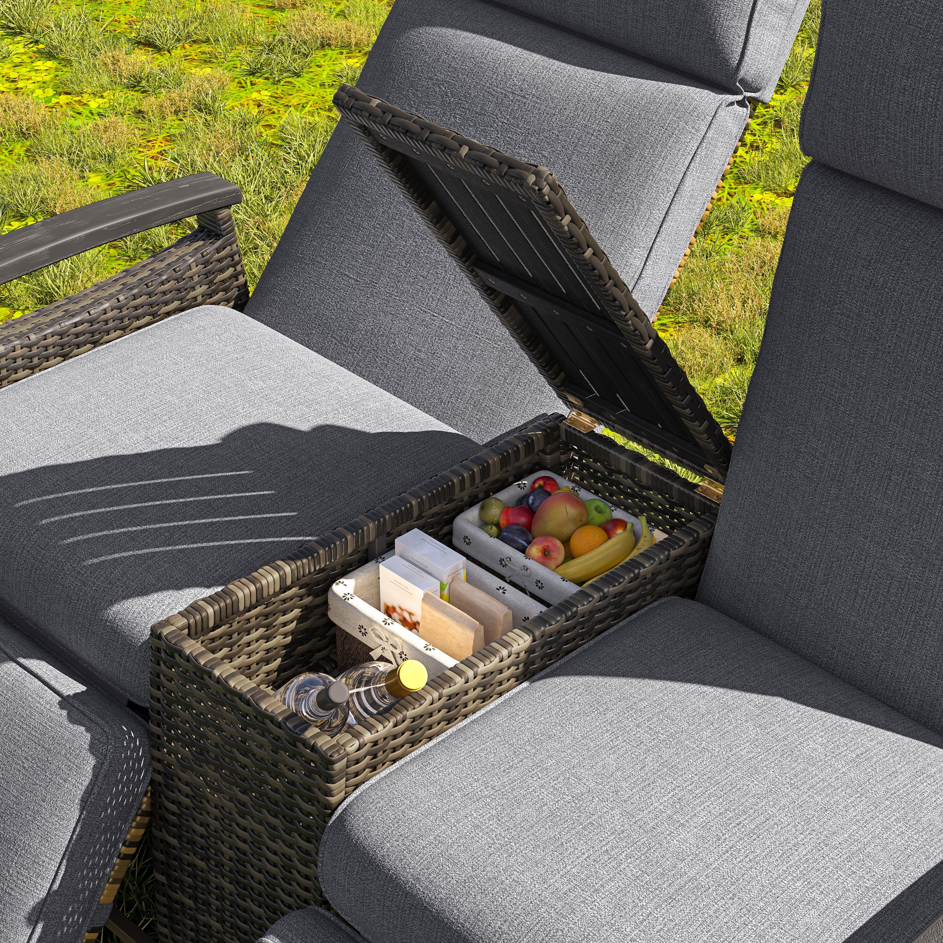 Patio Recliner Loveseat Chair, Adjustable Backrest Wicker Outdoor