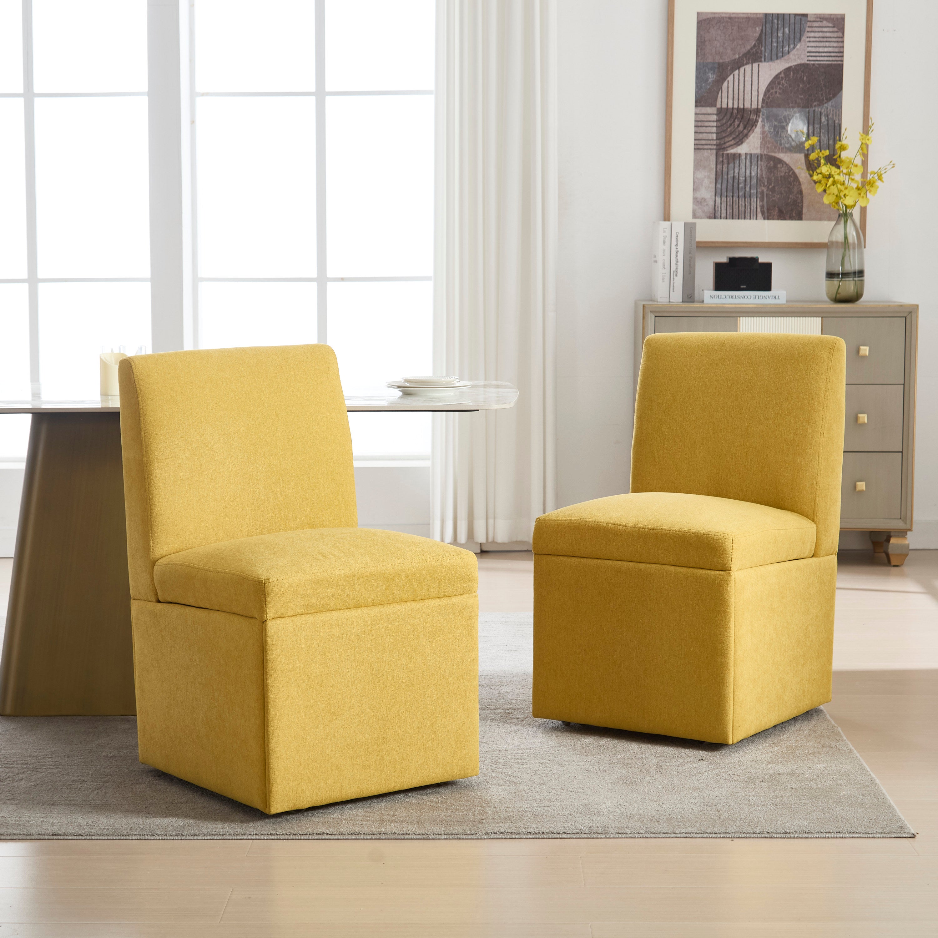 360 Degree Swivel Upholstered Dining Chairs Set of 2 Swivel Dining