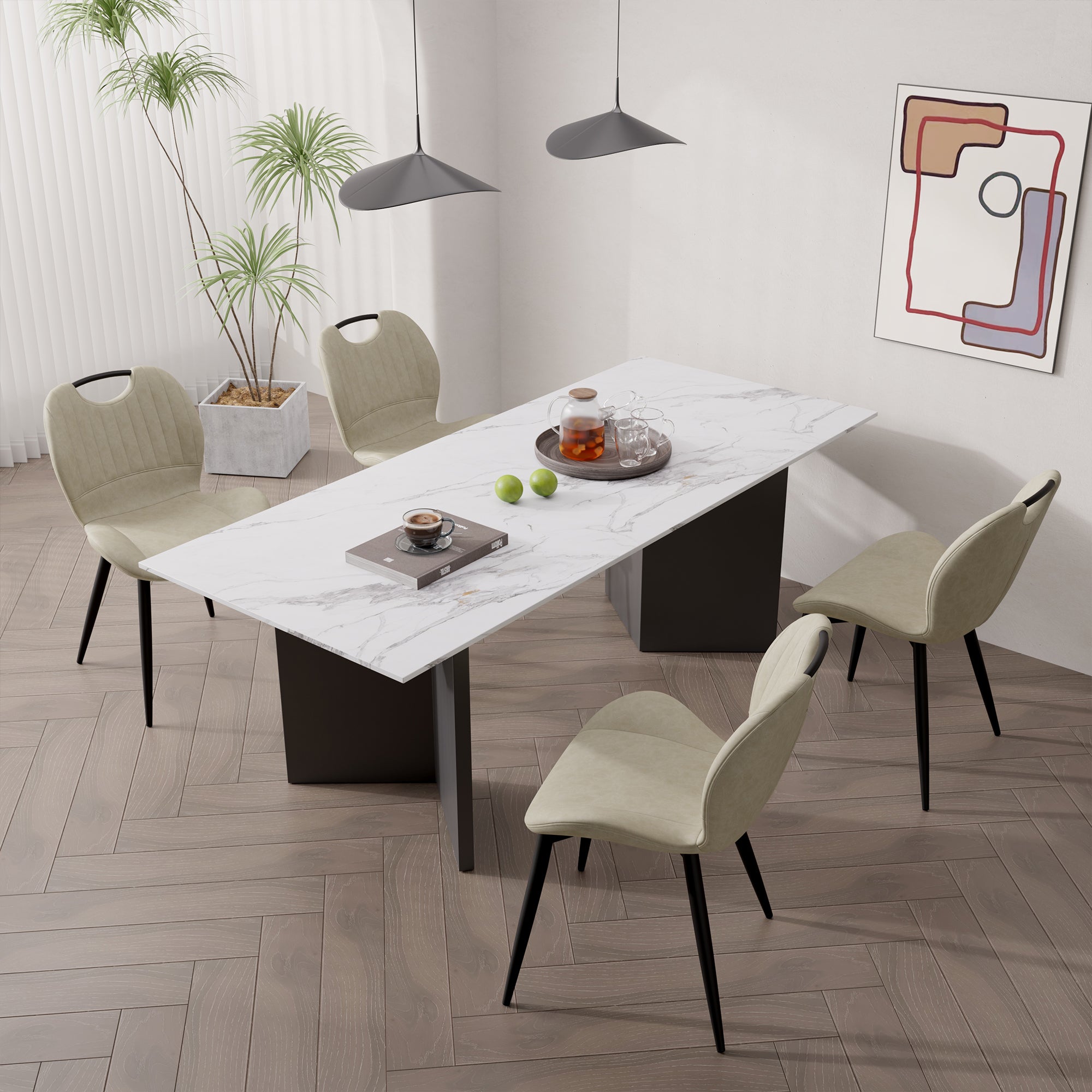 Dining Chair Set Of 2 PU Leather Dining Room Chairs Comfy Backrest Upholstered Dining Chairs Modern Kitchen Armless Side Chair With Solid Wood Legs And Handle