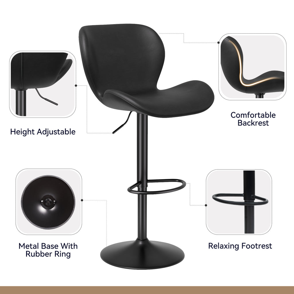 Bar Stools Set Of 2,PU Leather Upholstered Barstools With Back & Footrest, Seat Adjustable Height 22.2-31IN Counter Height Bar Chairs For Bar Kitchen Island