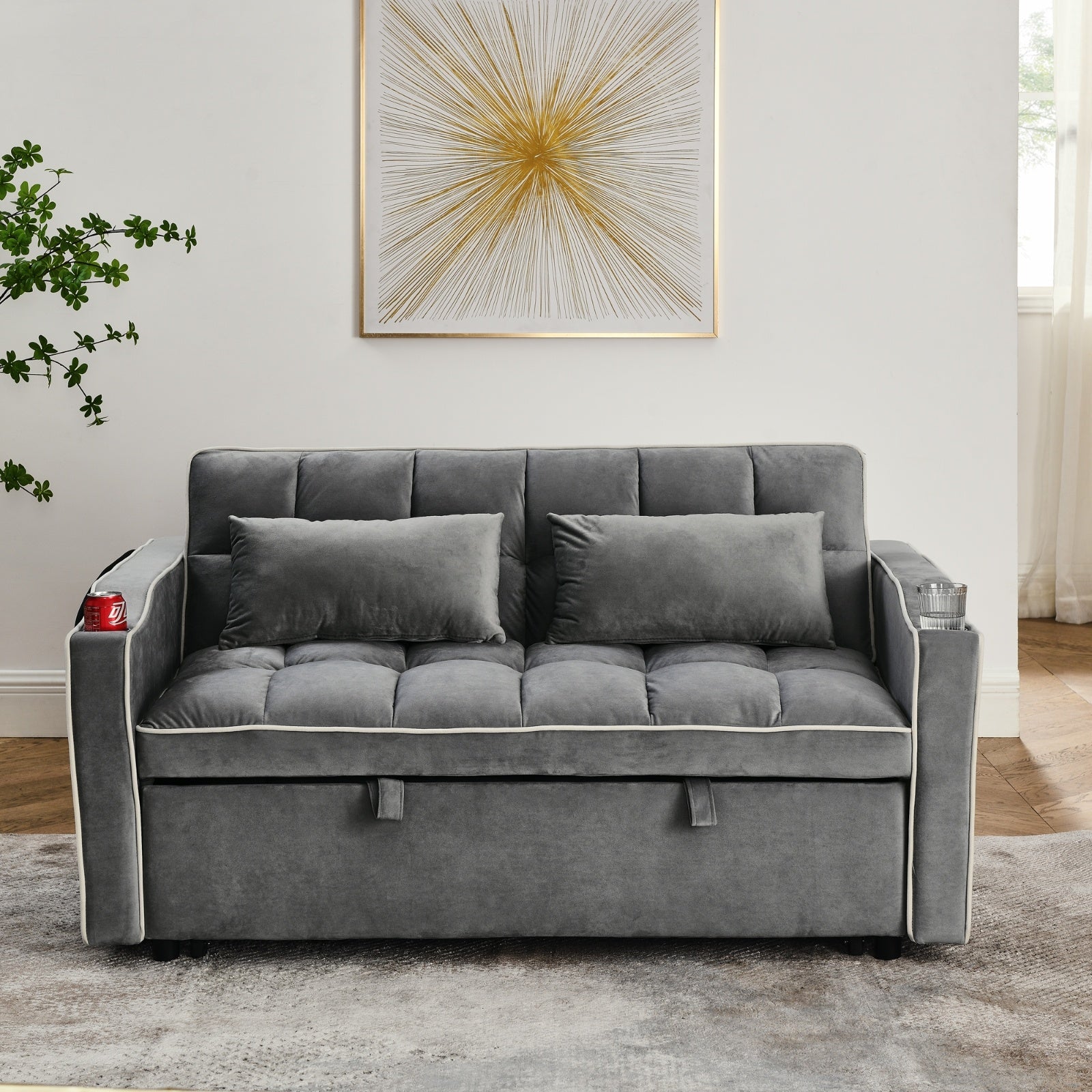 55.51 Inch Versatile Foldable Sofa Bed In 3 Lengths, Modern Sofa Sofa