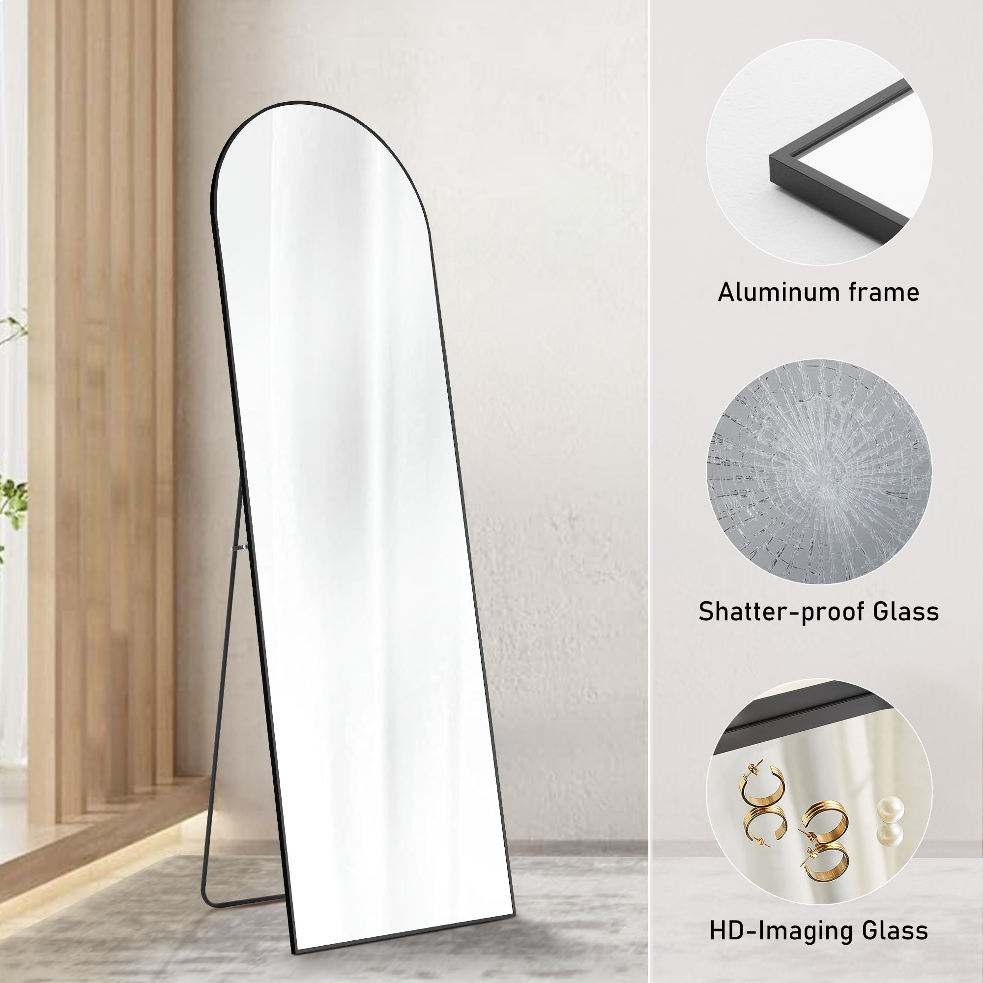 Floor Standing Mirror, Wall Mirror With Stand Aluminum Alloy Thin Frame