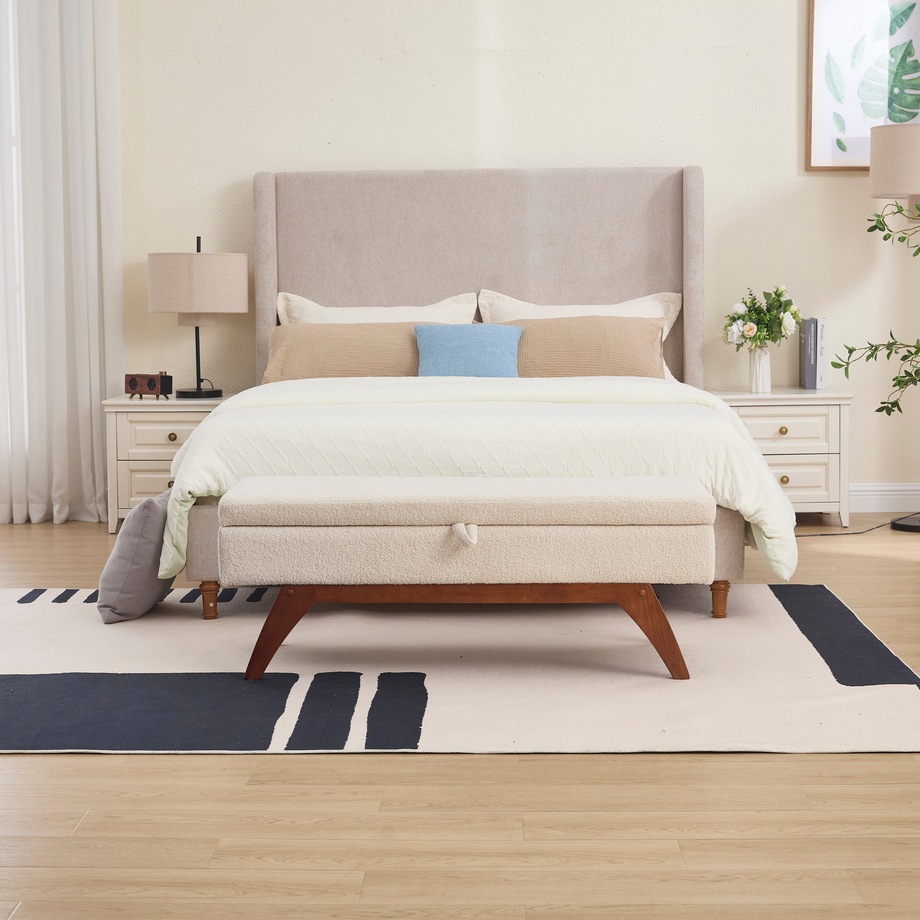 Teddy wool fabric, solid wood feet for solid weighing, and bed end