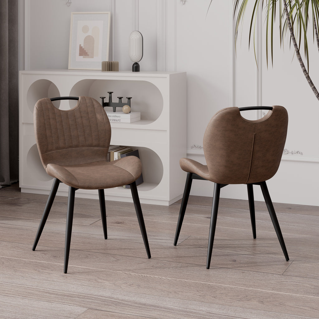Dining Chair Set Of 2 PU Leather Dining Room Chairs Comfy Backrest Upholstered Dining Chairs Modern Kitchen Armless Side Chair With Solid Wood Legs And Handle