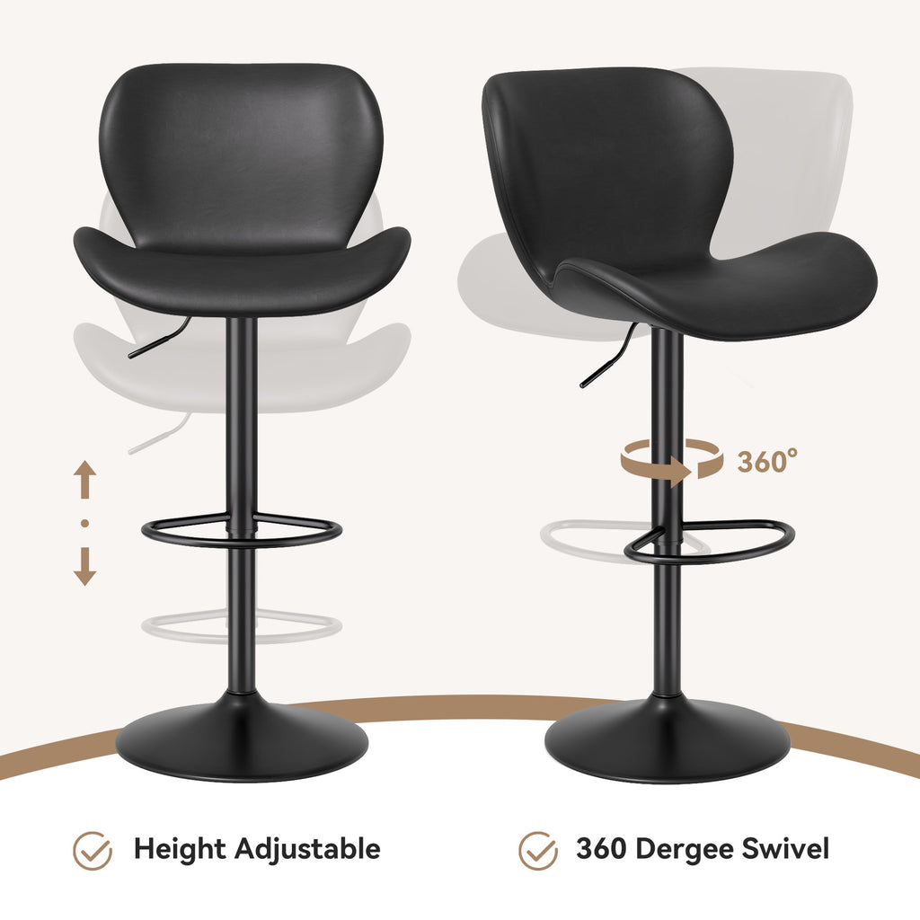 Bar Stools Set Of 2,PU Leather Upholstered Barstools With Back & Footrest, Seat Adjustable Height 22.2-31IN Counter Height Bar Chairs For Bar Kitchen Island