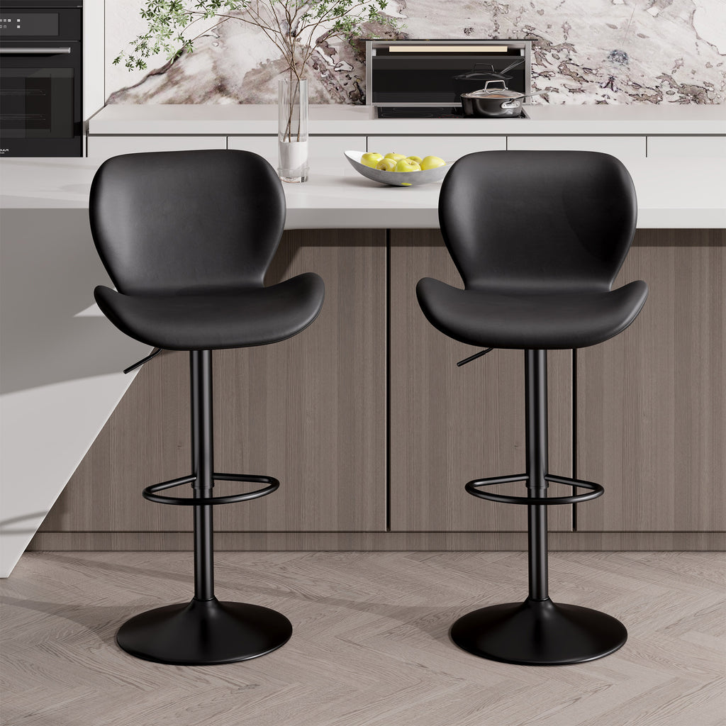Bar Stools Set Of 2,PU Leather Upholstered Barstools With Back & Footrest, Seat Adjustable Height 22.2-31IN Counter Height Bar Chairs For Bar Kitchen Island
