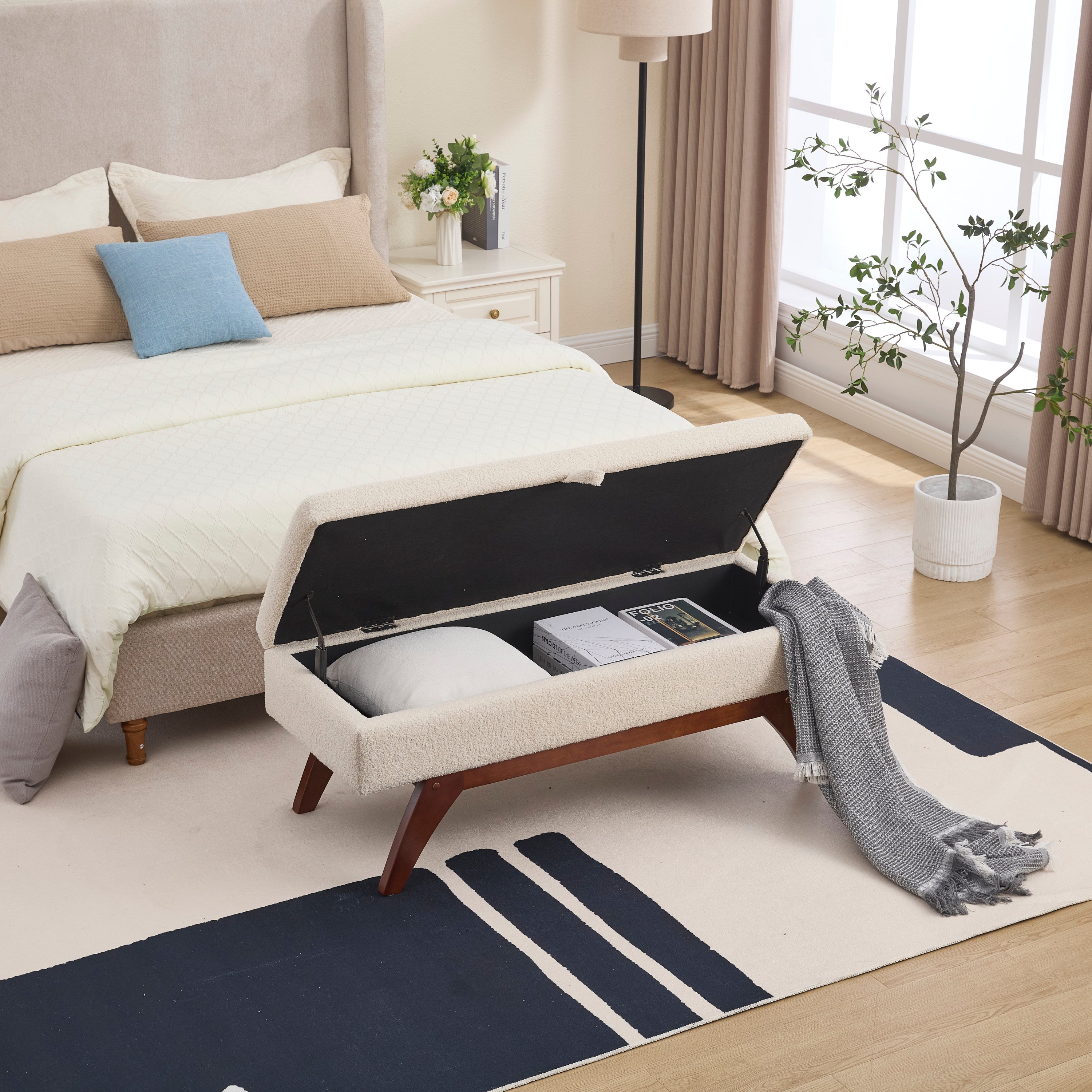 Teddy wool fabric, solid wood feet for solid weighing, and bed end