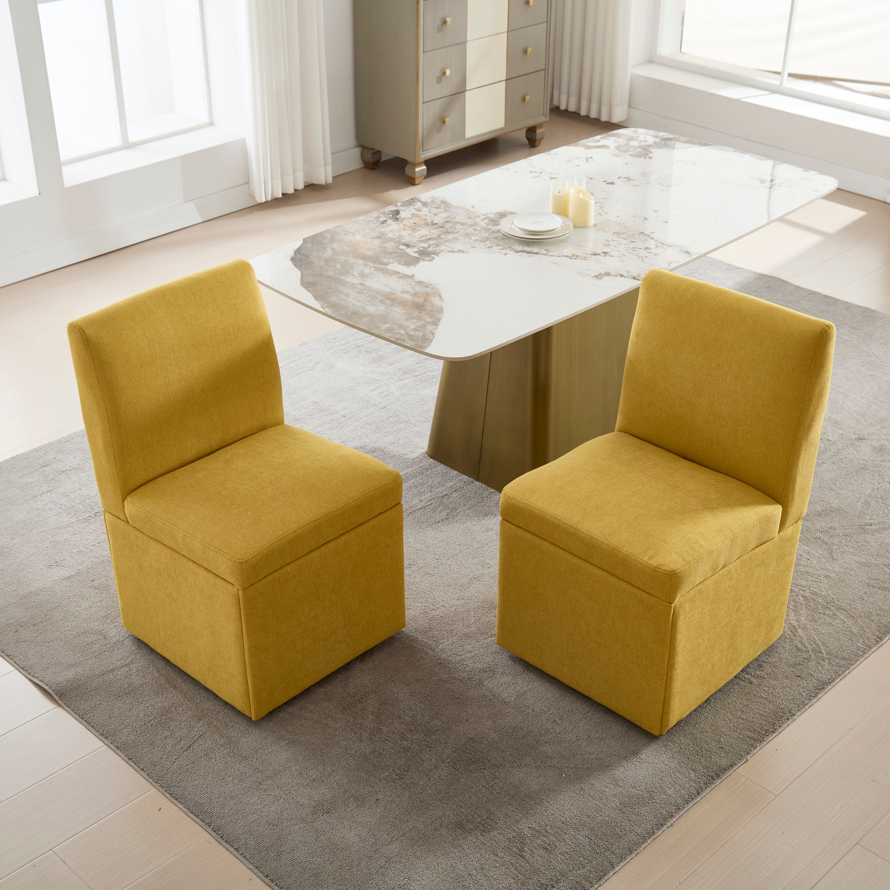 360 Degree Swivel Upholstered Dining Chairs Set of 2 Swivel Dining