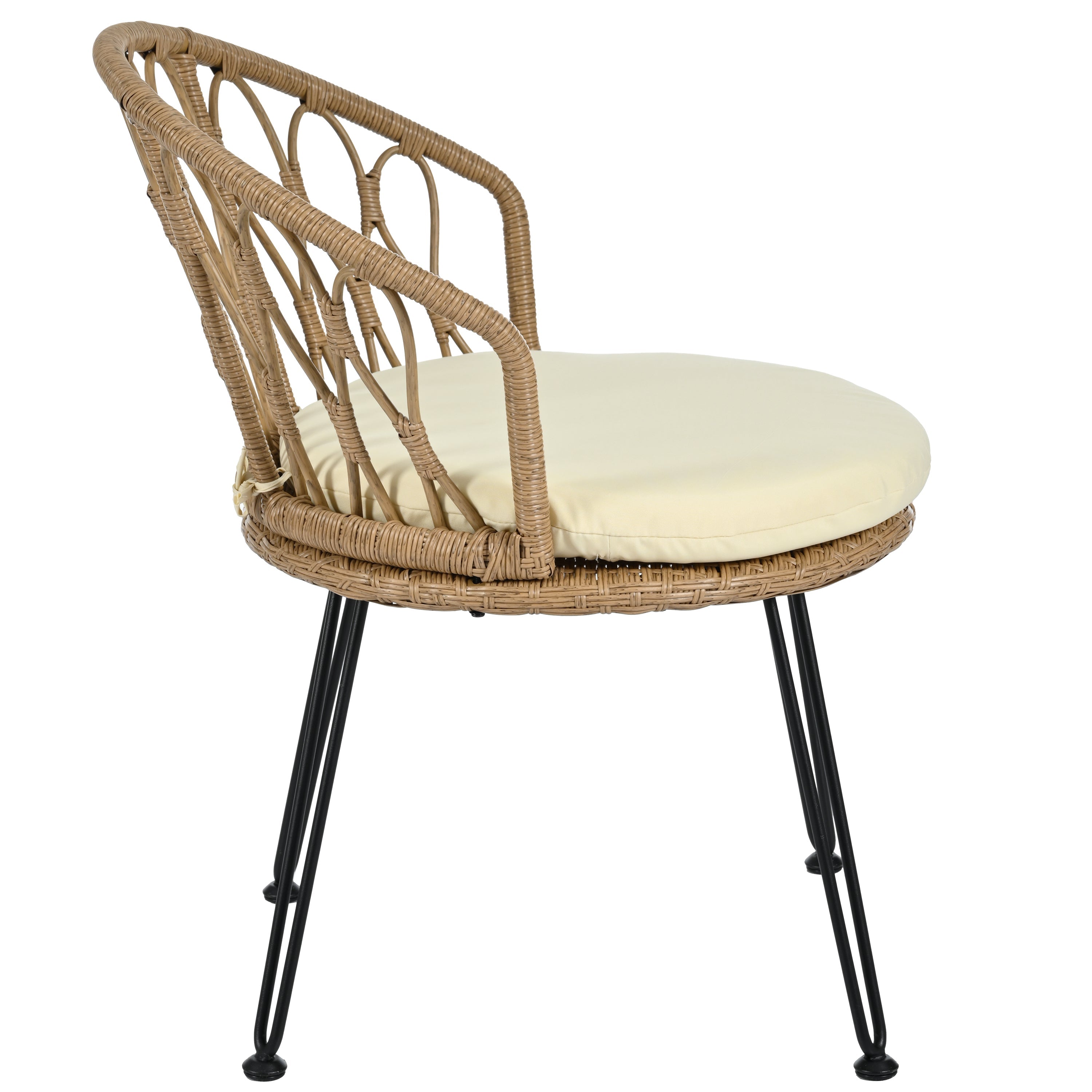 Outdoor Leisure Set, 2 Rattan Single Chairs with A Glass Round Table,