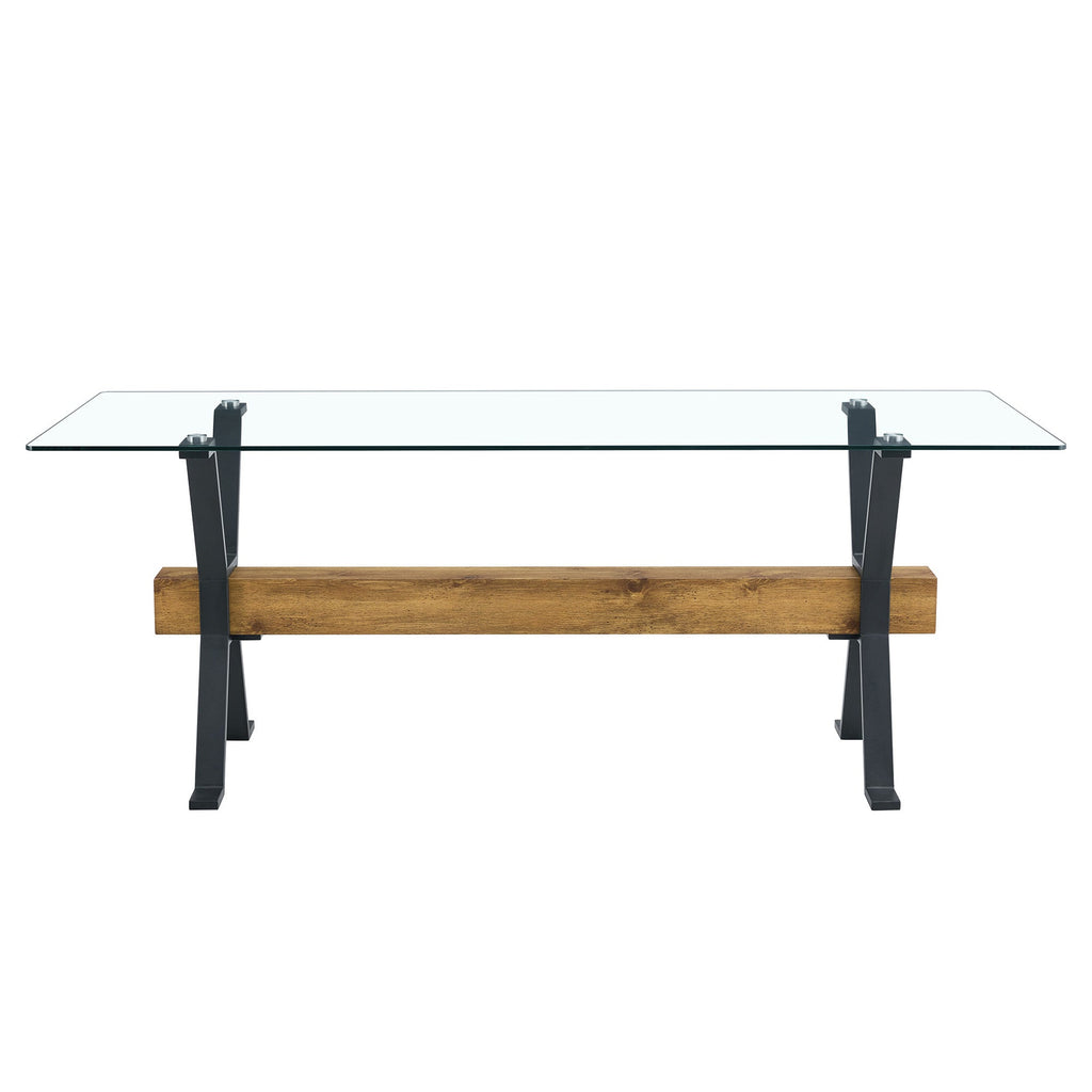 Elegant Transparent Tempered Glass Dining Table with X-shaped Black