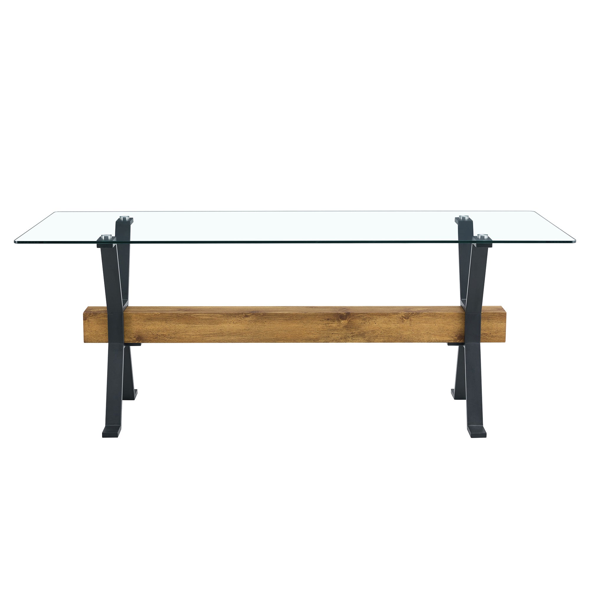 Elegant Transparent Tempered Glass Dining Table with X-shaped Black