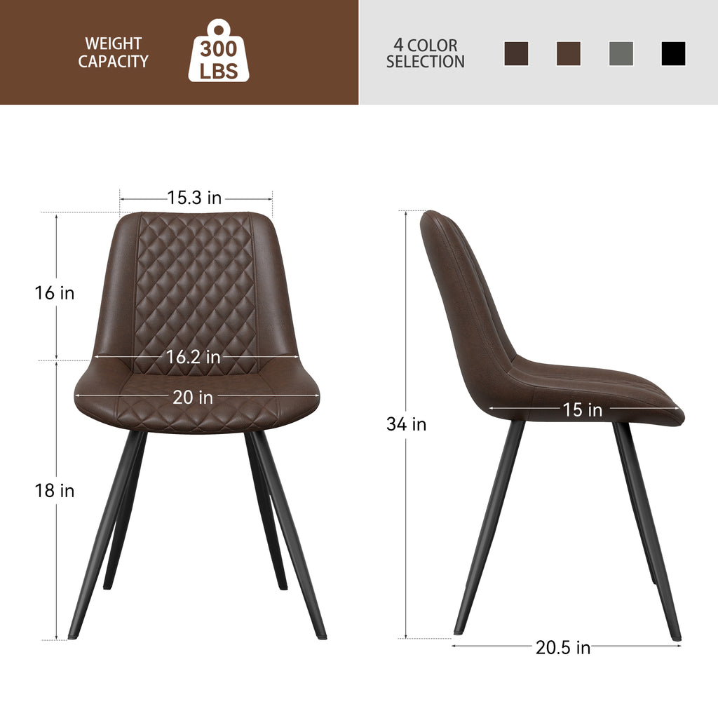 Modern Dining Chairs Set Of 2, Top PU Leather Upholstered Dining Room Chairs With Metal Legs, Ergonomic Kitchen Chairs For Kitchen Dinning Room