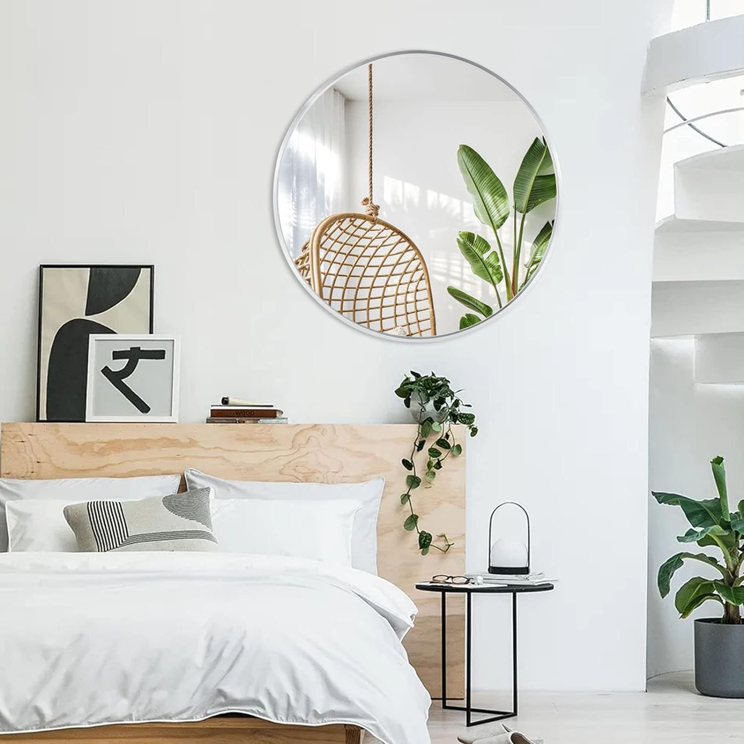 36 Inch Silver Metal Framed Round Bathrrom Mirror for Wall