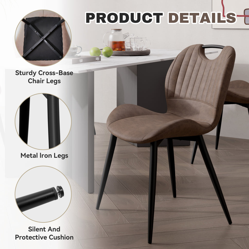 Dining Chair Set Of 2 PU Leather Dining Room Chairs Comfy Backrest Upholstered Dining Chairs Modern Kitchen Armless Side Chair With Solid Wood Legs And Handle