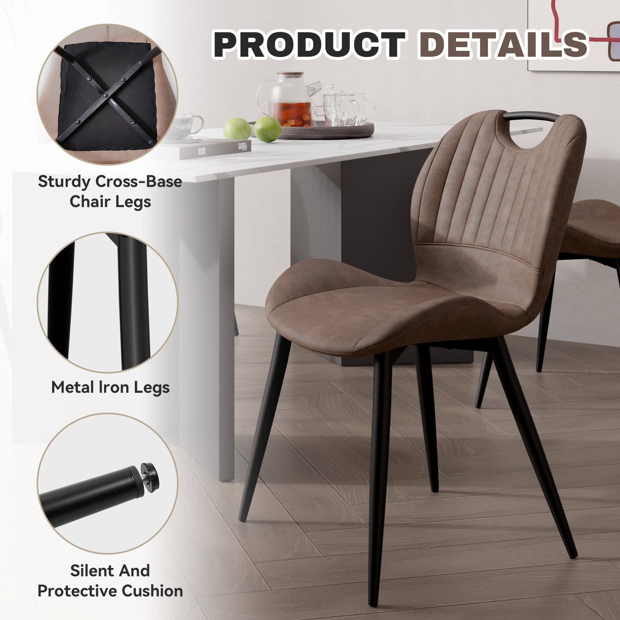 Dining Chair Set Of 2 PU Leather Dining Room Chairs Comfy Backrest Upholstered Dining Chairs Modern Kitchen Armless Side Chair With Solid Wood Legs And Handle
