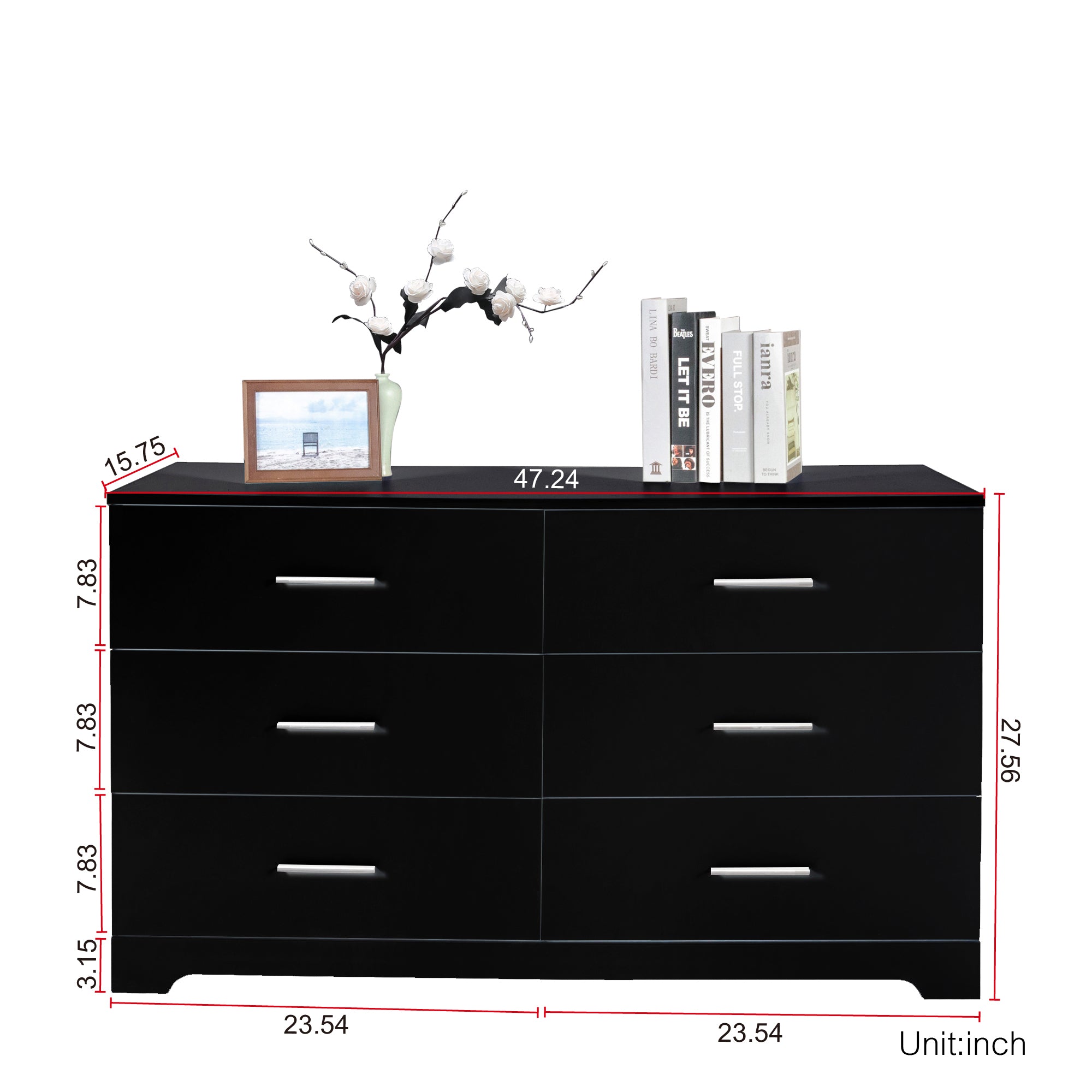 Black Particle Board With Triamcinol, Six Drawer Cabinet