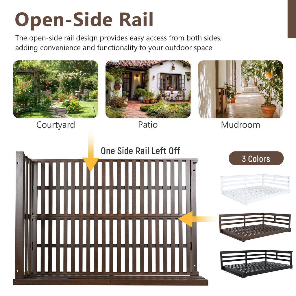 Acacia Wood Porch Swing Bed for Outdoor with Hemp Ropes - Full Size