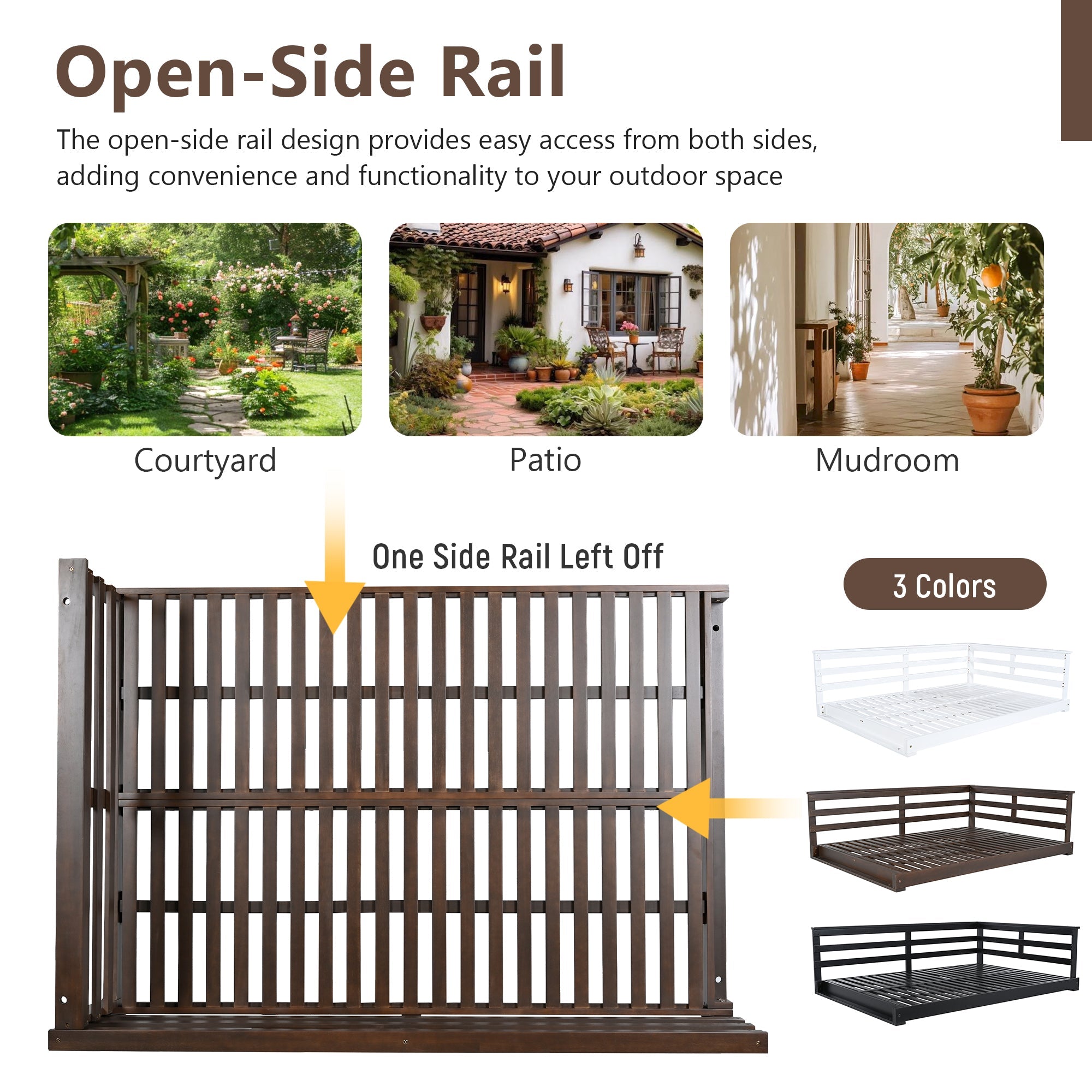 Acacia Wood Porch Swing Bed for Outdoor with Hemp Ropes - Full Size