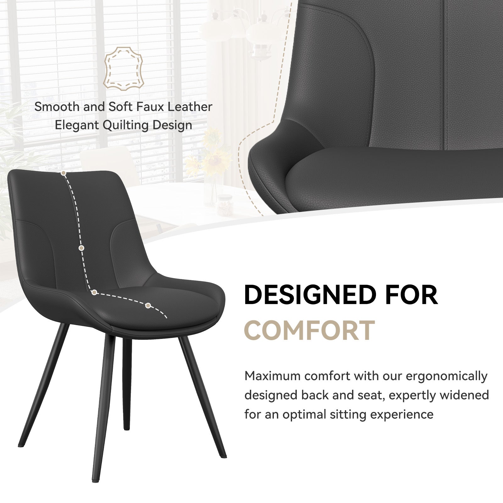 A Set Of 2 Dining Chairs, Upholstered In Synthetic Leather, With Metal Chair Legs, Suitable For Dining Rooms, Living Rooms And Bedrooms