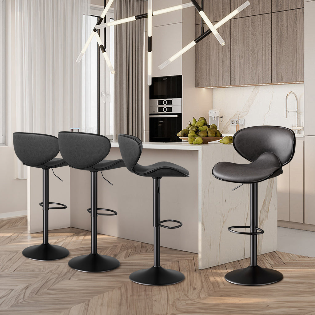 Nalupatio Modern Ergonomic Adjustable Bar Stools With PU Leather And Large Base Set Of 2