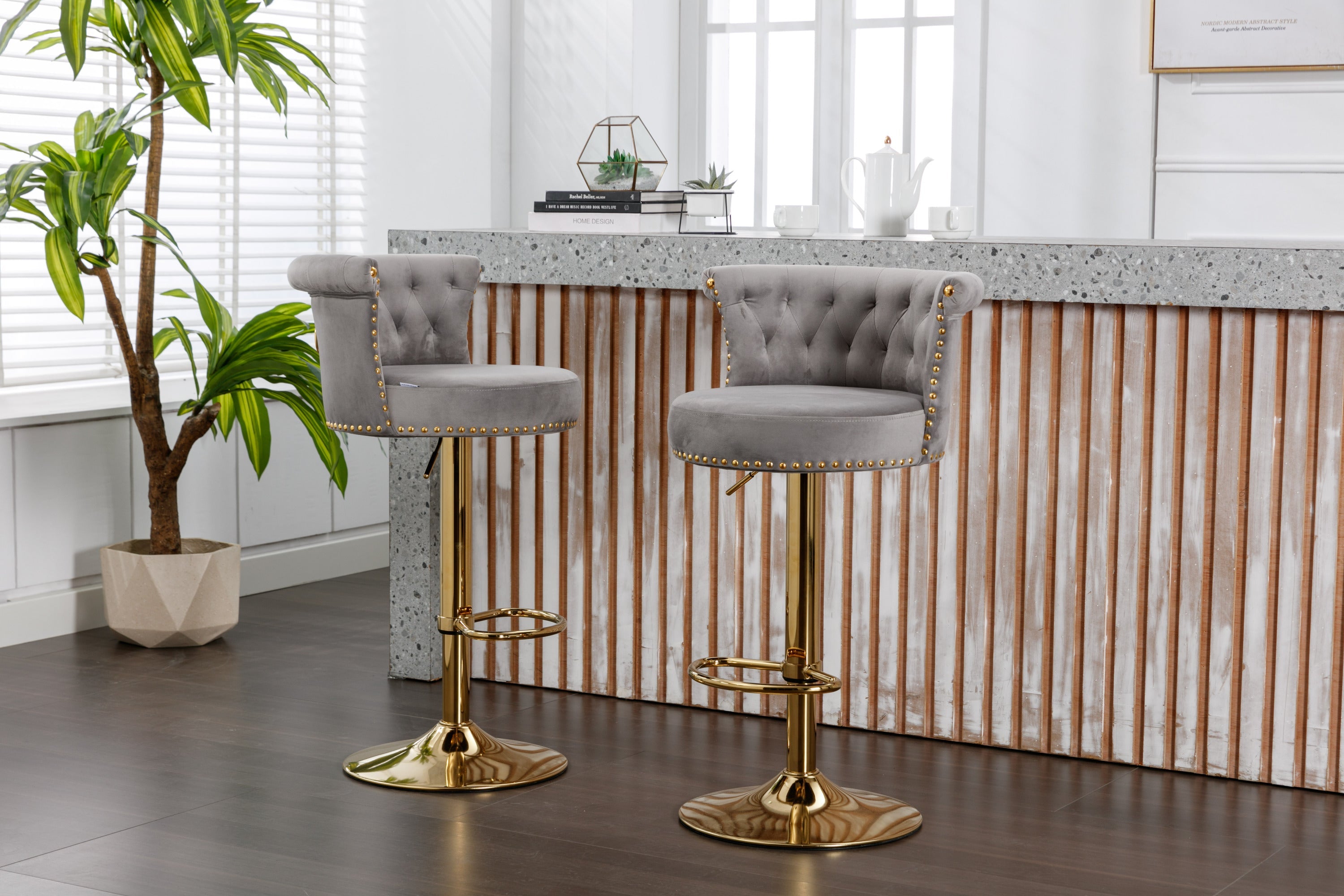 Swivel Bar Stools Set of 2 Adjustable Counter Height Chairs with