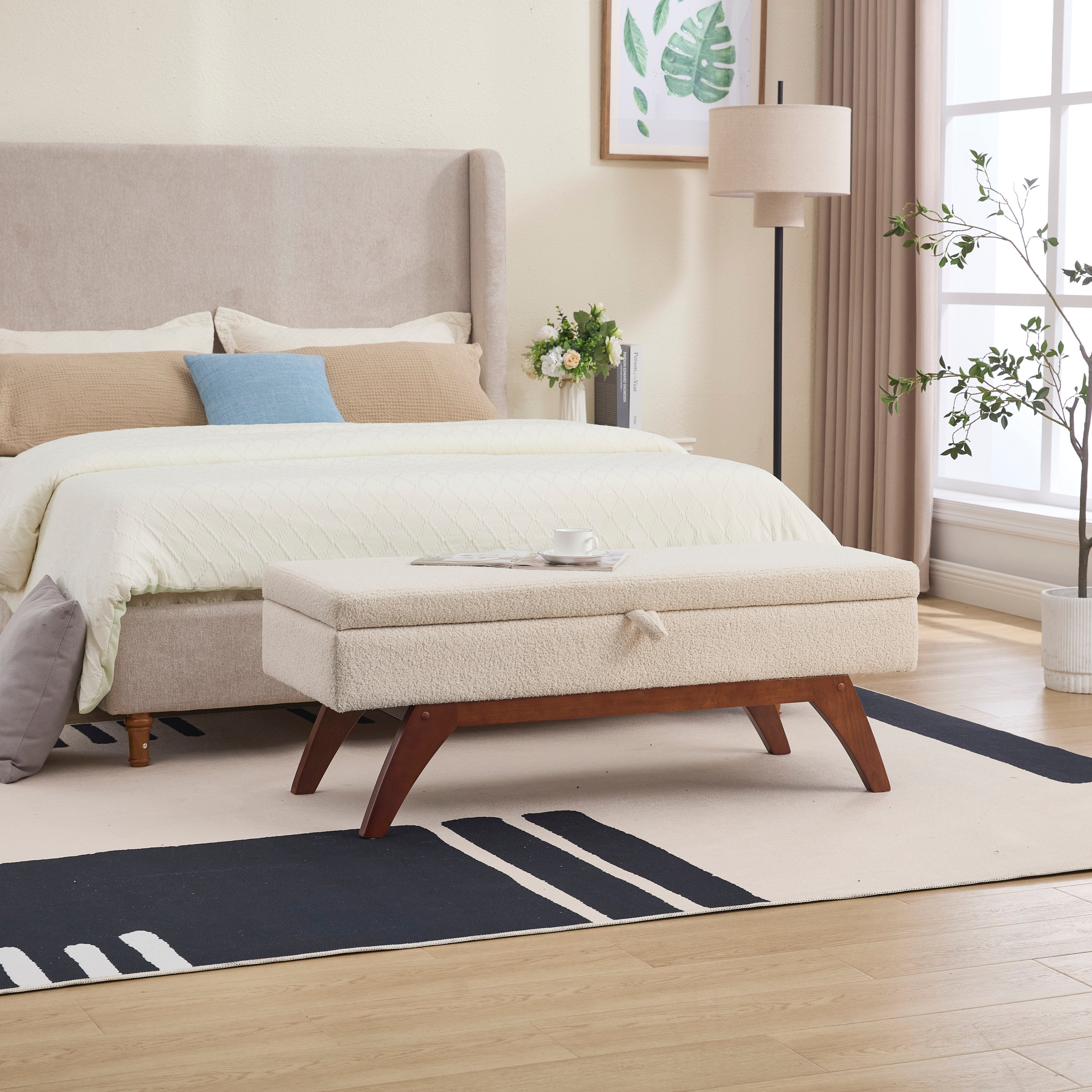 Teddy wool fabric, solid wood feet for solid weighing, and bed end