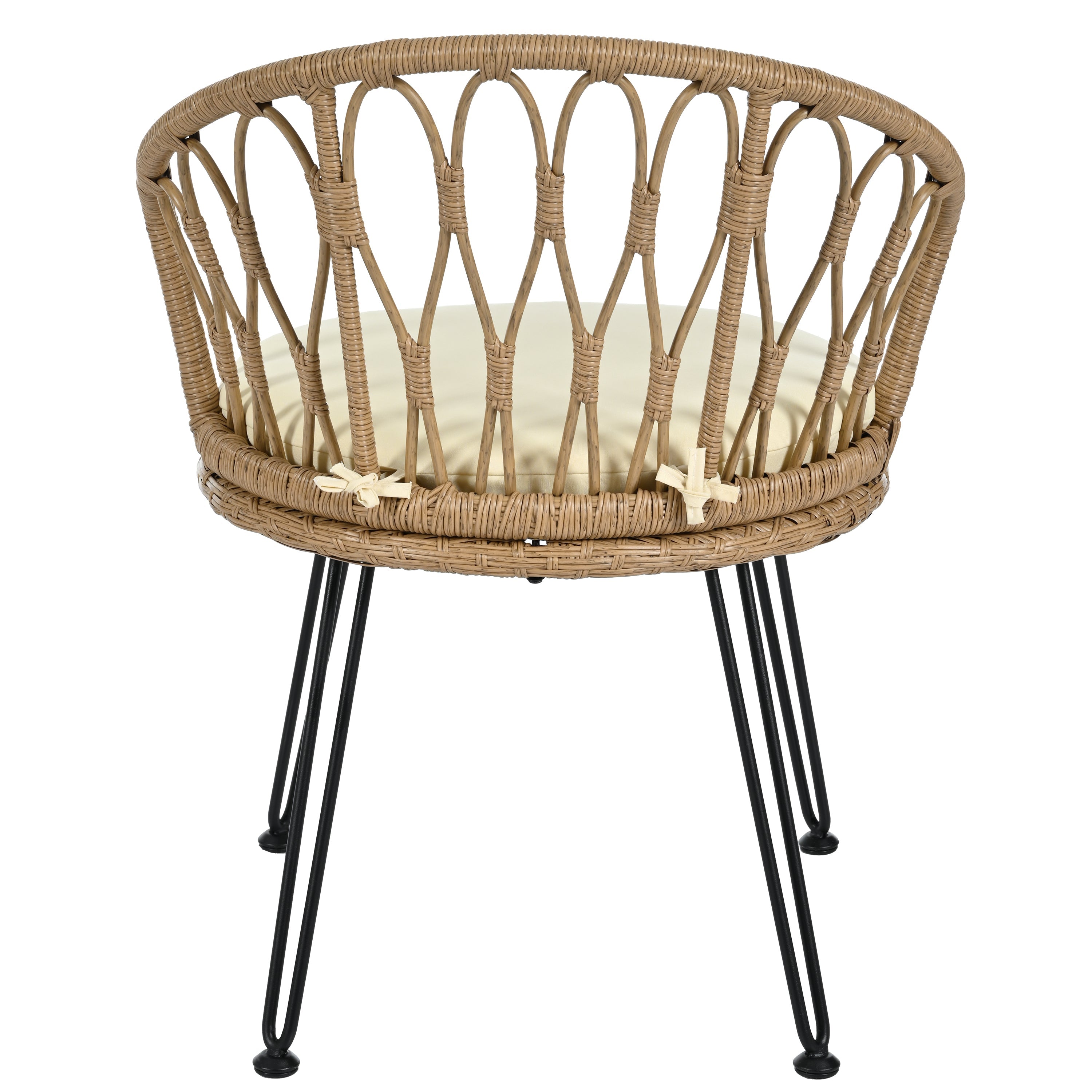 Outdoor Leisure Set, 2 Rattan Single Chairs with A Glass Round Table,