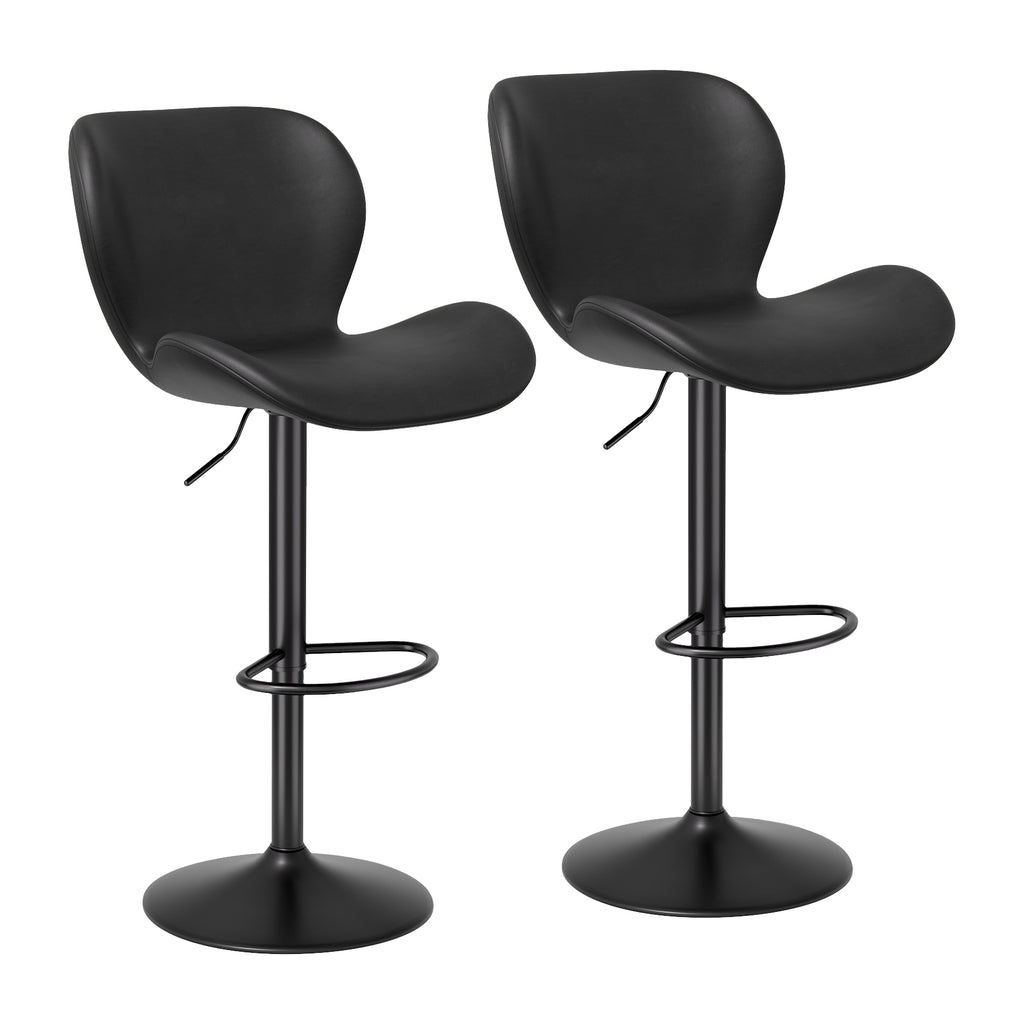 Bar Stools Set Of 2,PU Leather Upholstered Barstools With Back & Footrest, Seat Adjustable Height 22.2-31IN Counter Height Bar Chairs For Bar Kitchen Island