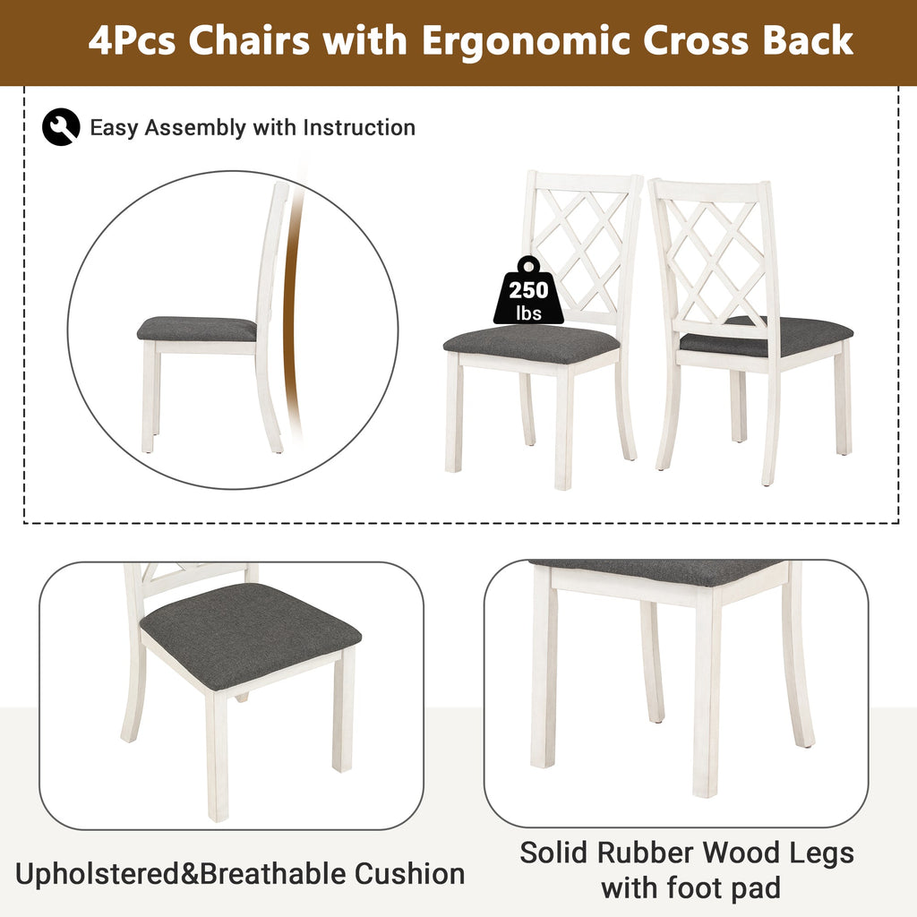 Mid-Century Solid Wood 5-Piece Round Dining Table Set, Kitchen Table