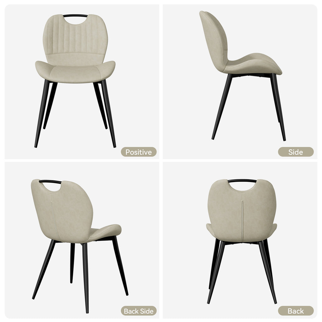 Dining Chair Set Of 2 PU Leather Dining Room Chairs Comfy Backrest Upholstered Dining Chairs Modern Kitchen Armless Side Chair With Solid Wood Legs And Handle