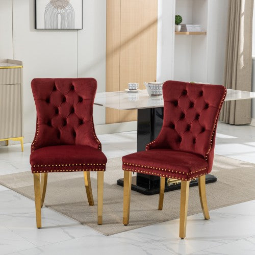 High-end Tufted Solid Wood Contemporary Velvet Upholstered Dining Chair With Golden Stainless Steel Plating Legs,Nailhead Trim,Set Of 2