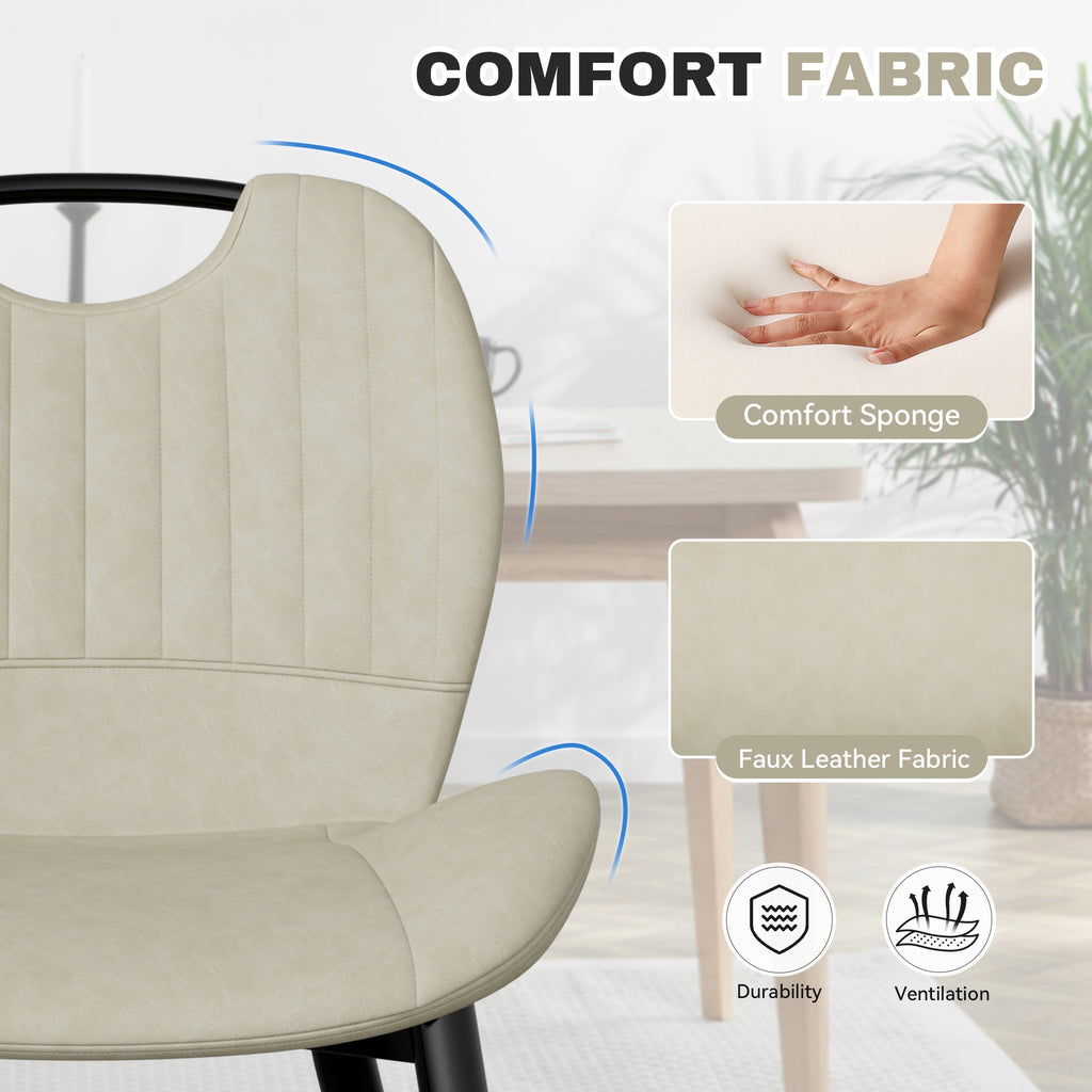 Dining Chair Set Of 2 PU Leather Dining Room Chairs Comfy Backrest Upholstered Dining Chairs Modern Kitchen Armless Side Chair With Solid Wood Legs And Handle