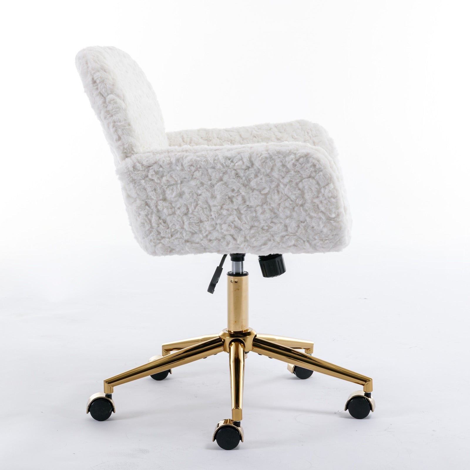 A&A Furniture Rabbit Hair Office Chair With Golden Base, Adjustable