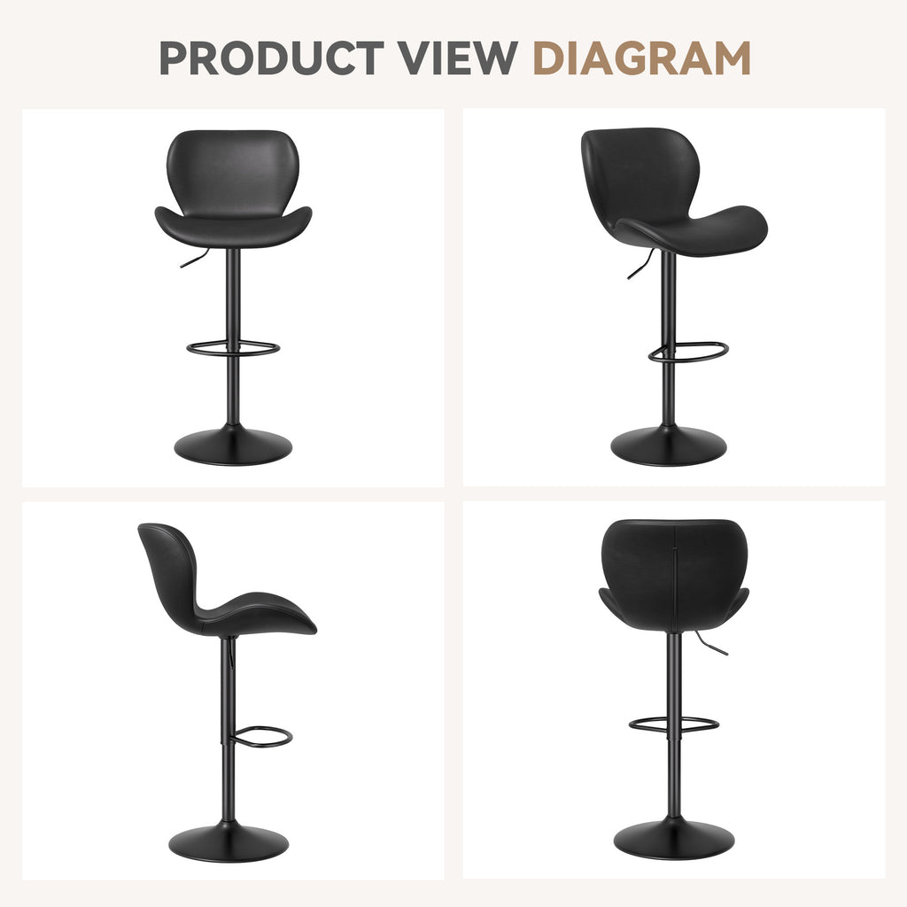 Bar Stools Set Of 2,PU Leather Upholstered Barstools With Back & Footrest, Seat Adjustable Height 22.2-31IN Counter Height Bar Chairs For Bar Kitchen Island