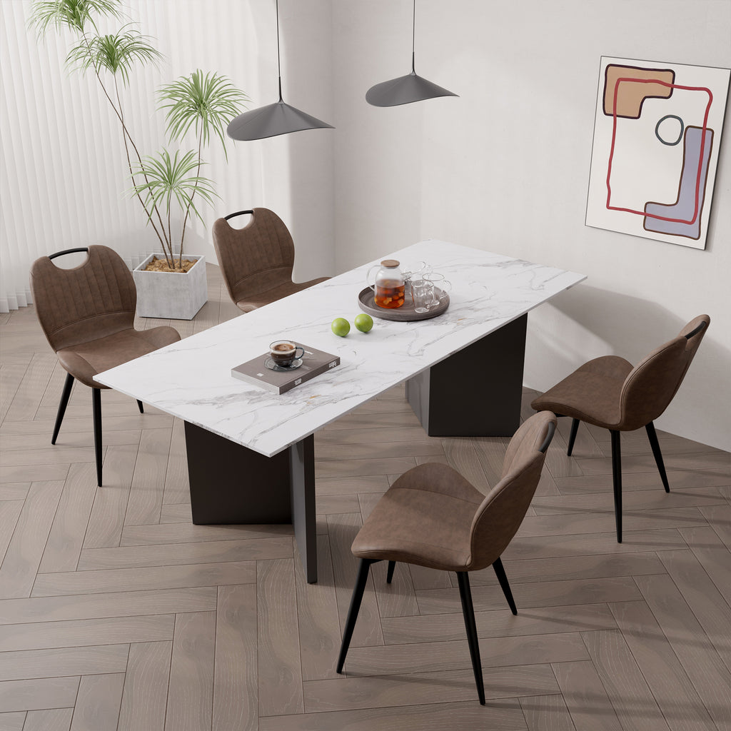 Dining Chair Set Of 2 PU Leather Dining Room Chairs Comfy Backrest Upholstered Dining Chairs Modern Kitchen Armless Side Chair With Solid Wood Legs And Handle