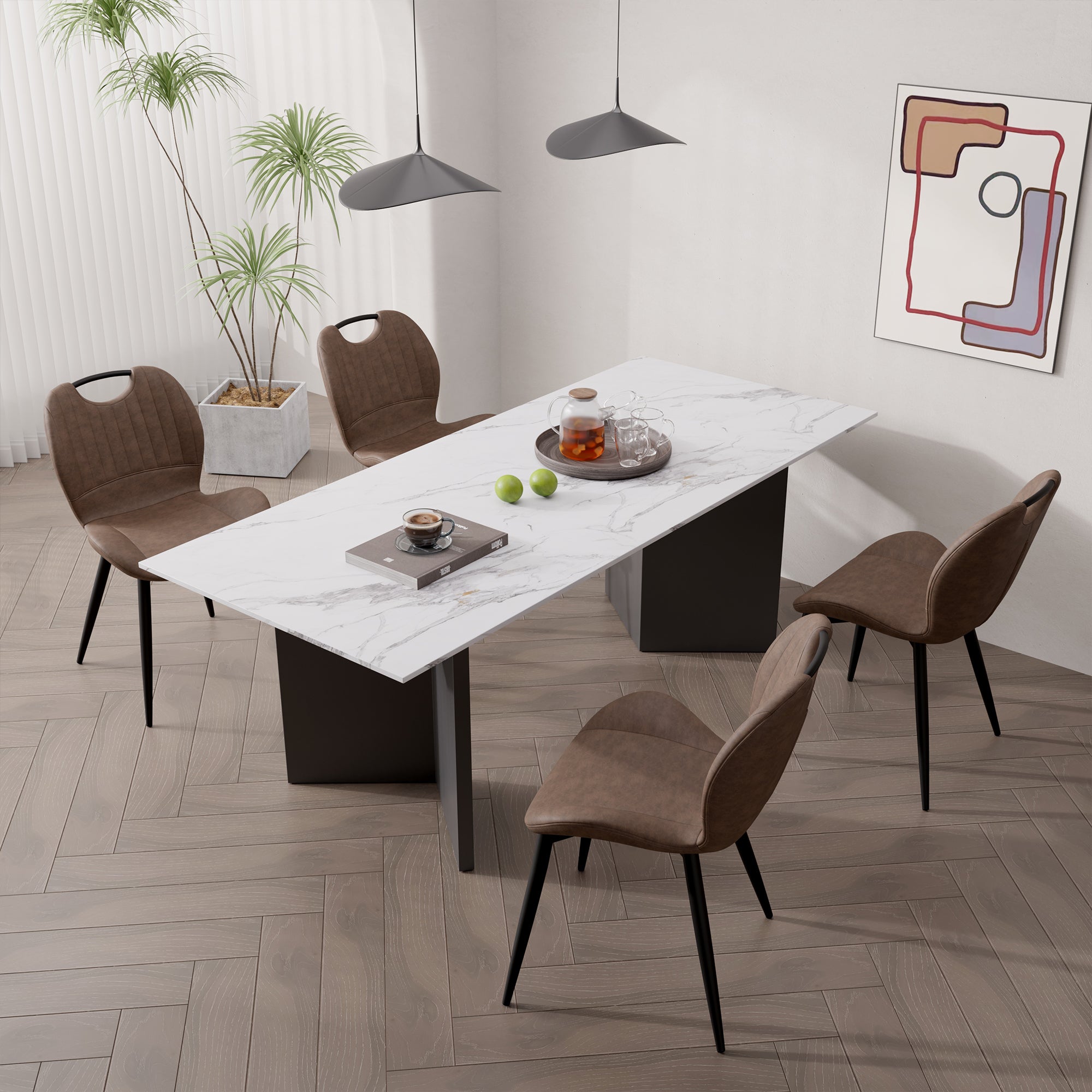 Dining Chair Set Of 2 PU Leather Dining Room Chairs Comfy Backrest Upholstered Dining Chairs Modern Kitchen Armless Side Chair With Solid Wood Legs And Handle