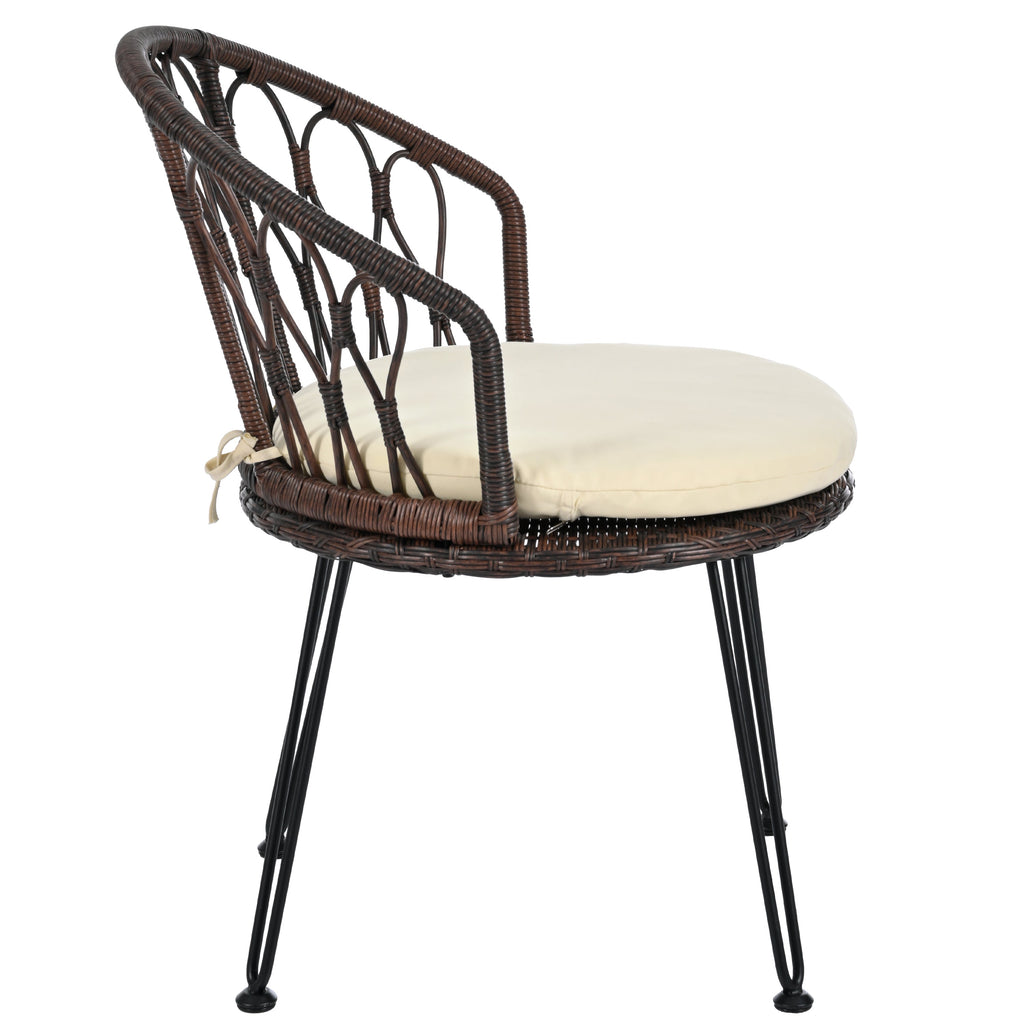 Outdoor Leisure Set, 2 Rattan Single Chairs with A Glass Round Table,