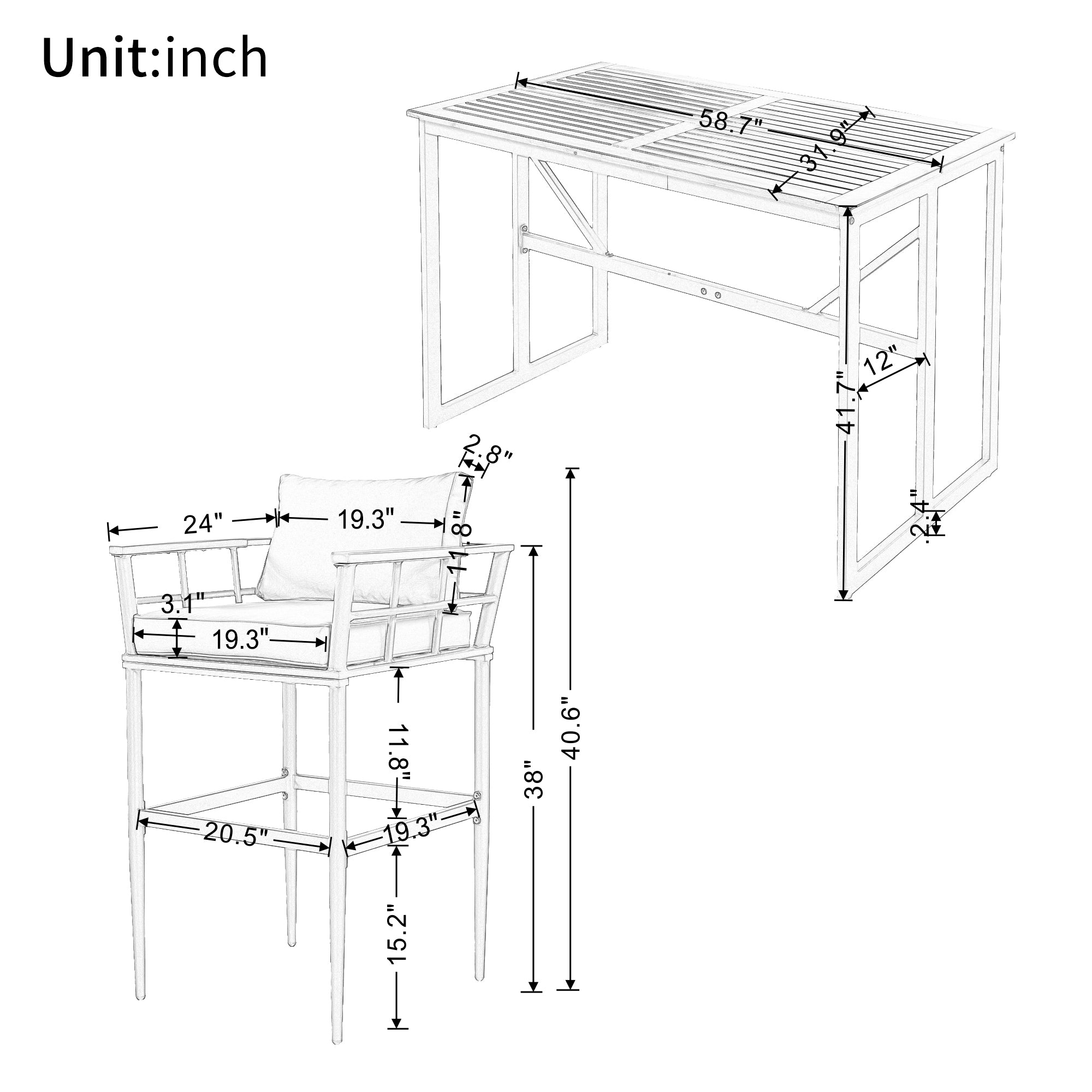 Iron Outdoor Dining Set with Acacia Wood Armrest Suitable For Patio,