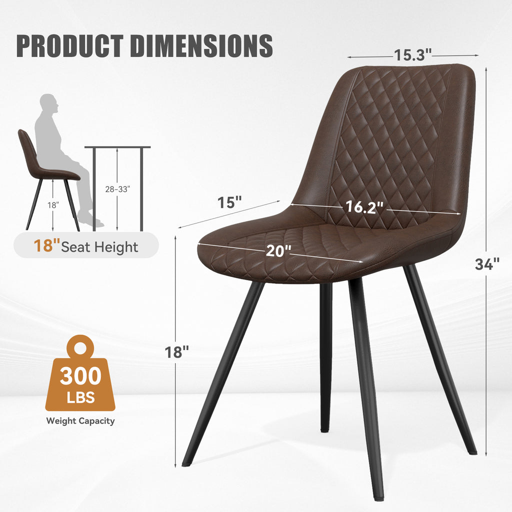 Modern Dining Chairs Set Of 2, Top PU Leather Upholstered Dining Room Chairs With Metal Legs, Ergonomic Kitchen Chairs For Kitchen Dinning Room