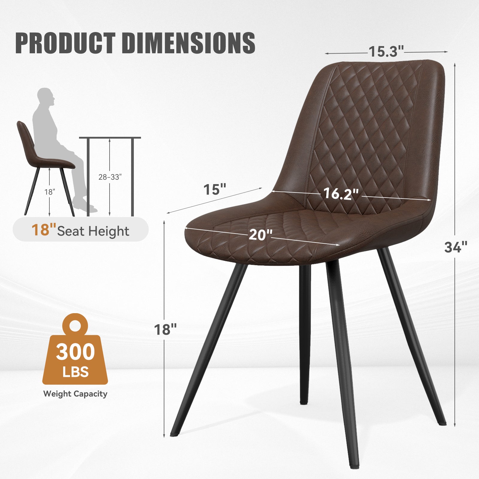 Modern Dining Chairs Set Of 2, Top PU Leather Upholstered Dining Room Chairs With Metal Legs, Ergonomic Kitchen Chairs For Kitchen Dinning Room