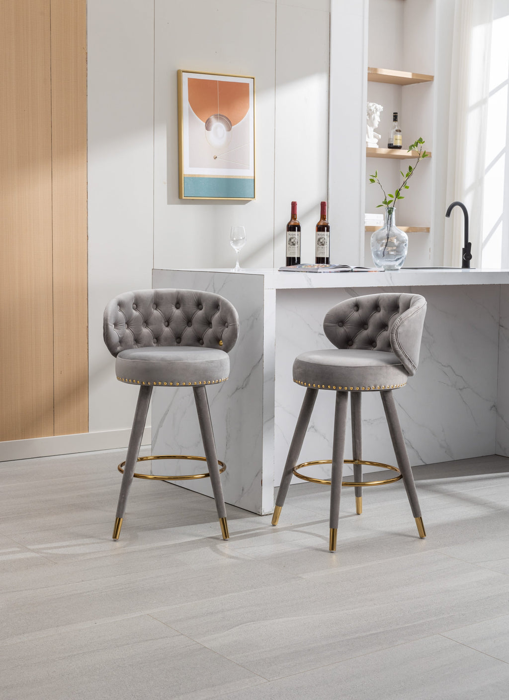 Counter Height Bar Stools Set of 2 for Kitchen Counter Solid Wood Legs