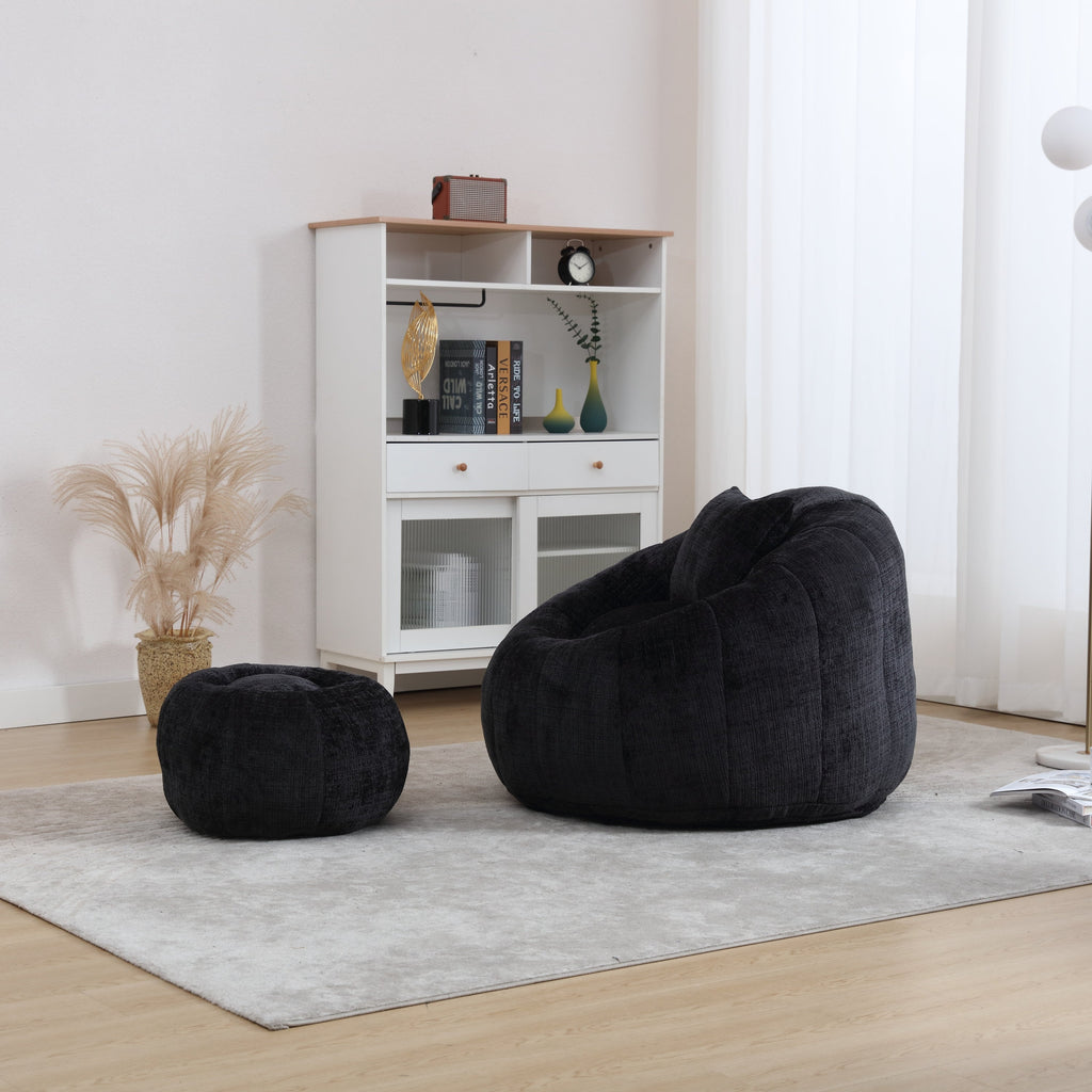 Modern Extra Large Round Bean Bag Chair with Footrest for Living Room,