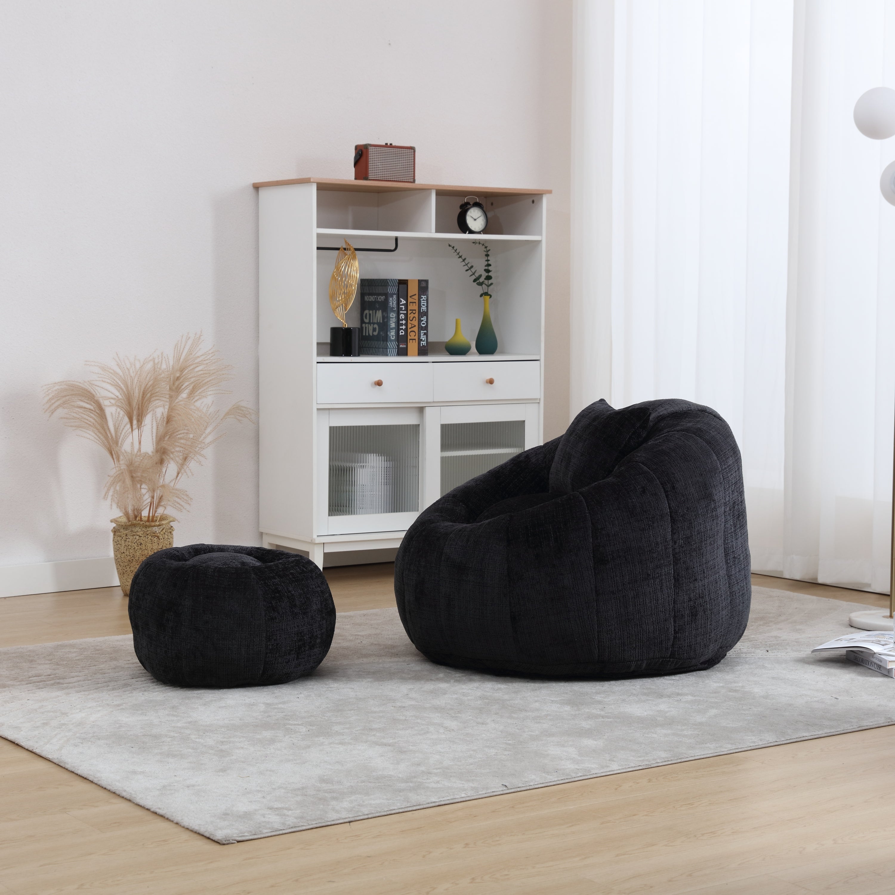 Modern Extra Large Round Bean Bag Chair with Footrest for Living Room,