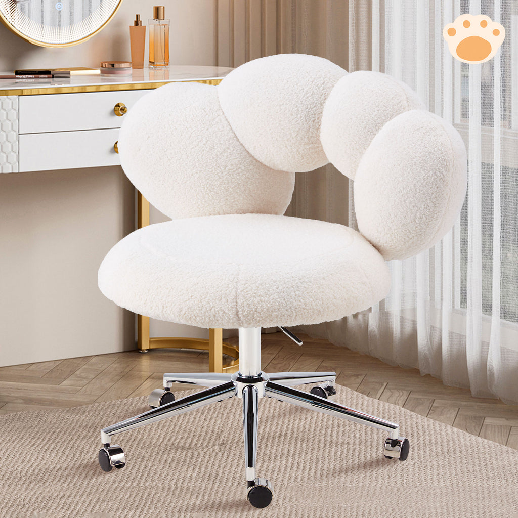 Armless Desk Chair Teddy Fabric Vanity Chair With Wheel